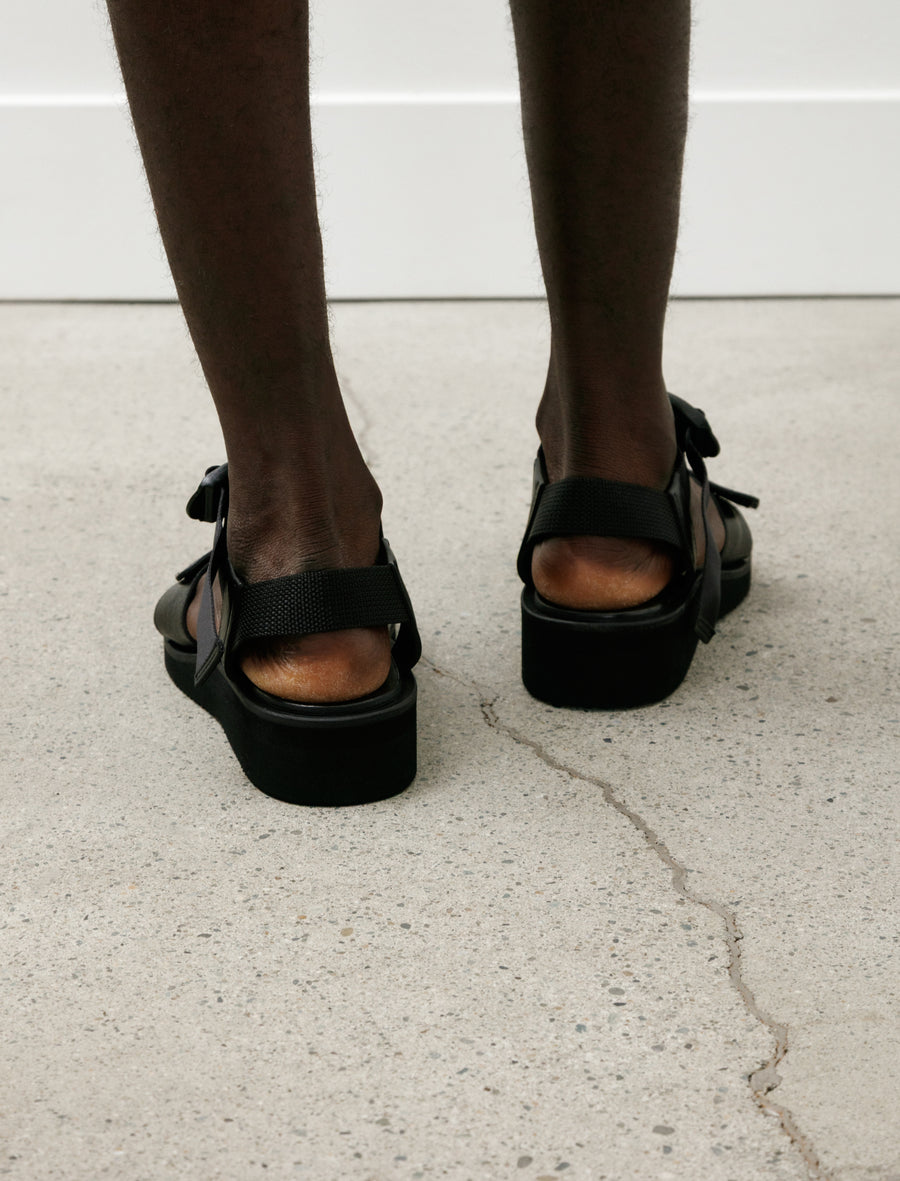 Sandals with Velcro Straps Wide Belt Grain Leather Black - Image 7