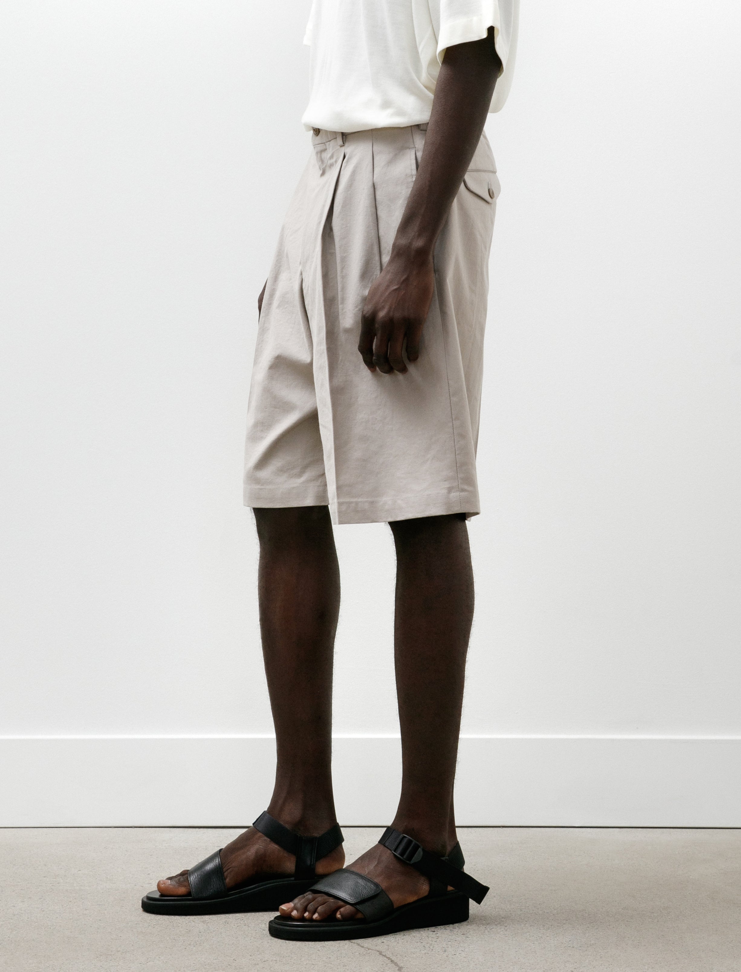 Yoko Sakamoto Double Pleated Shorts Beige