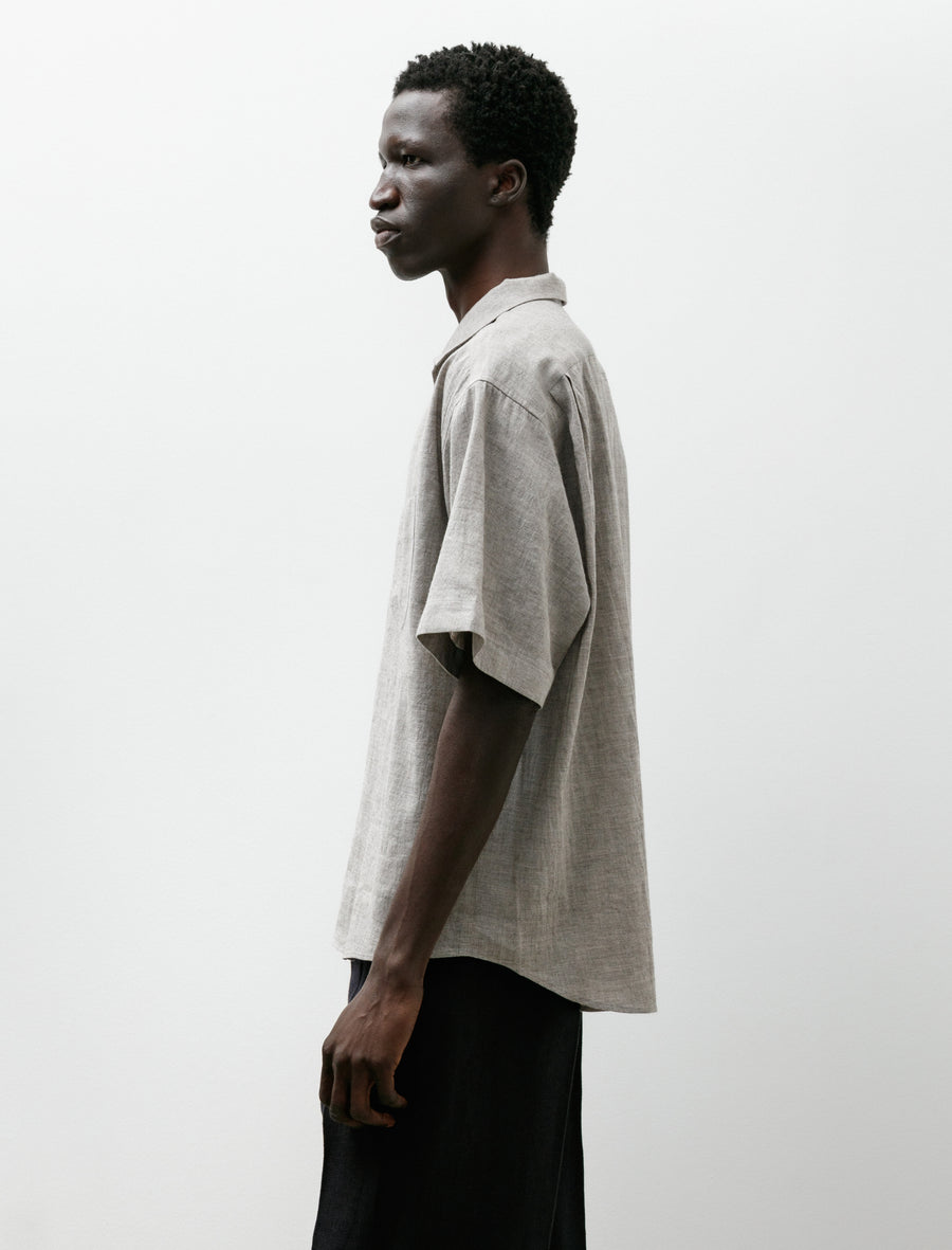 Yak Mixed L/C Italian Collar Short Sleeve Shirt Light Grey - Image 3