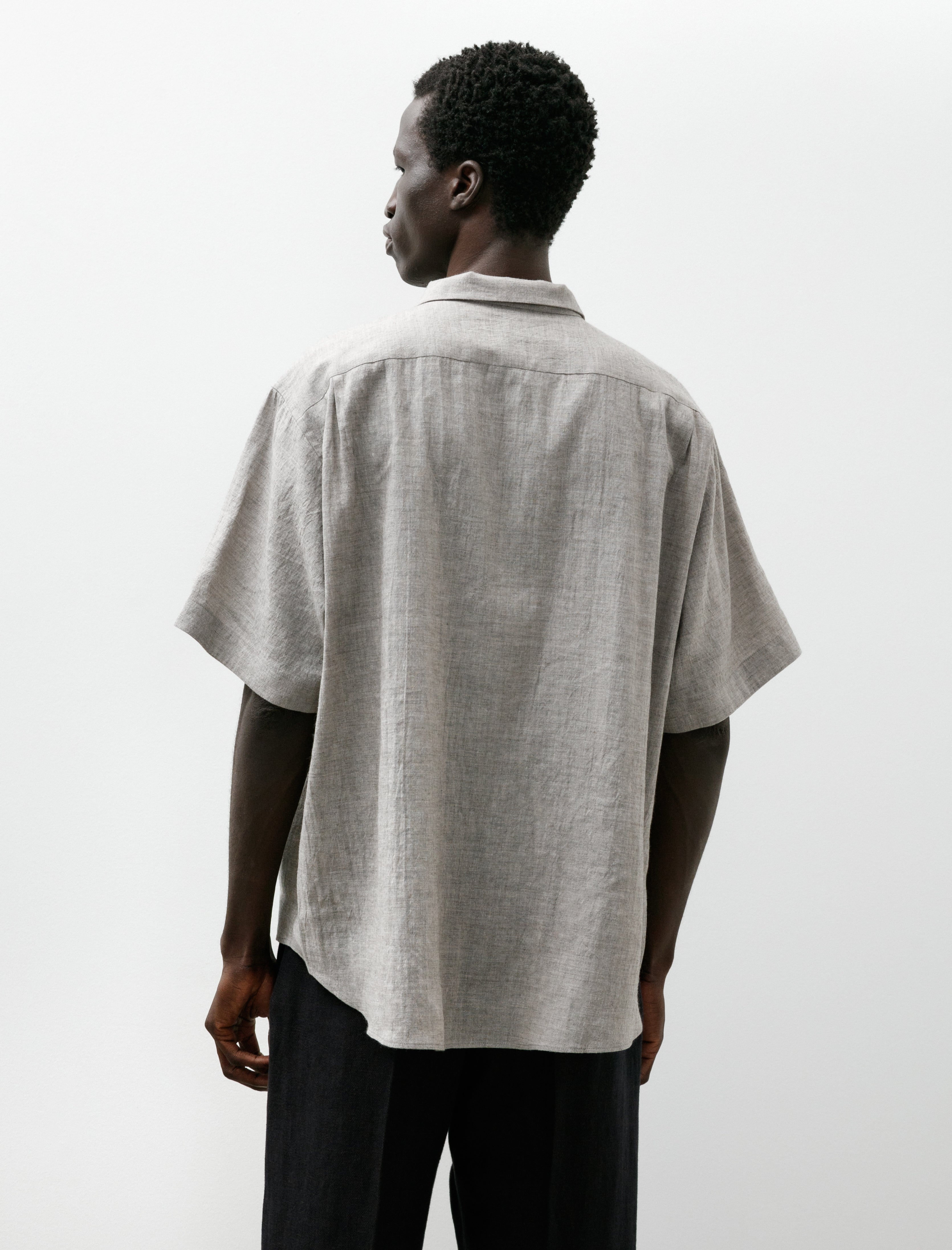 Gorsch Yak Mixed L/C Italian Collar Short Sleeve Shirt Light Grey
