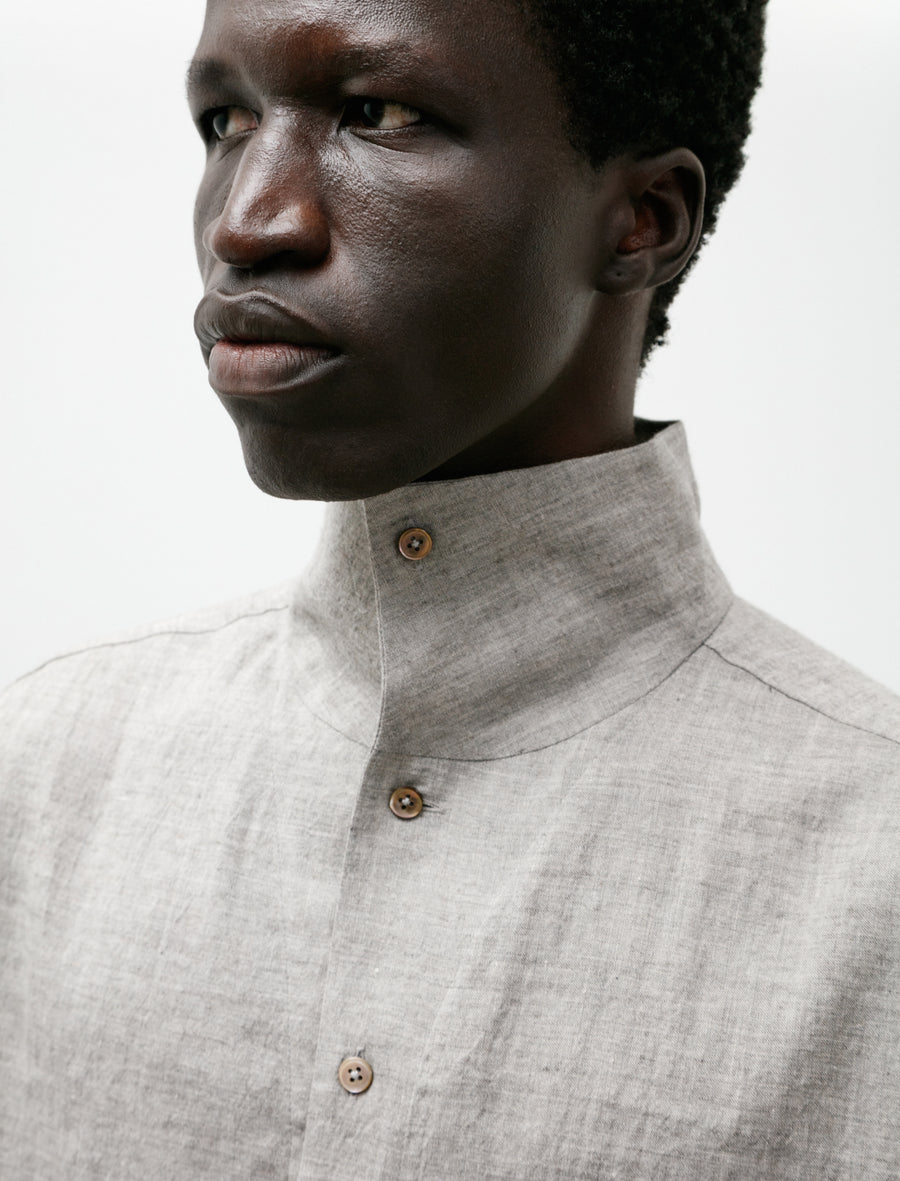 Yak Mixed L/C Italian Collar Short Sleeve Shirt Light Grey - Image 4