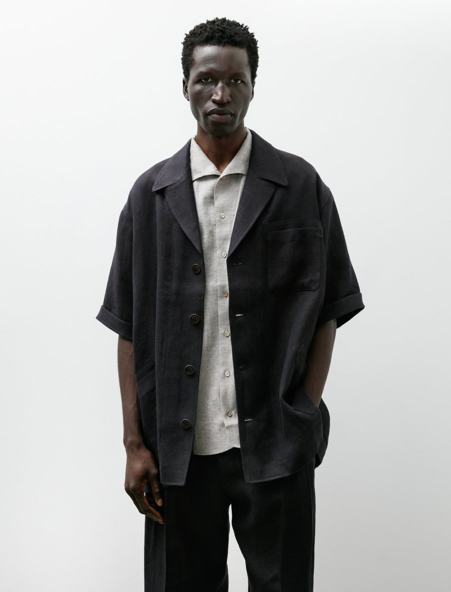 Wide Short Sleeve Peaked Jacket Navy Brown - Image 1