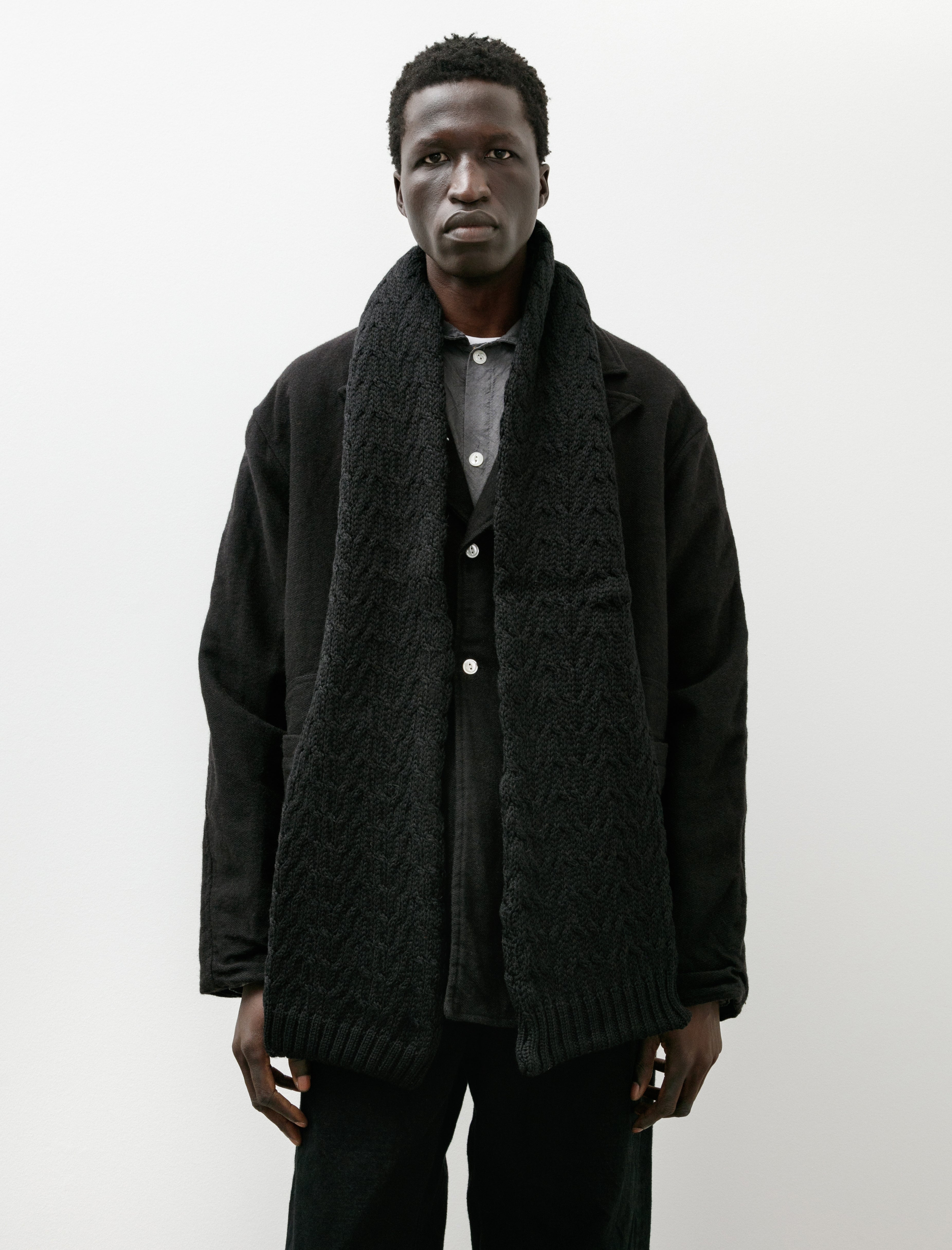 Tender 860 Permuted Cable Sleeve Scarf Two Fold Merino Wool Black/Black