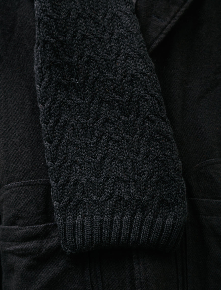 860 Permuted Cable Sleeve Scarf Two Fold Merino Wool Black/Black - Image 3