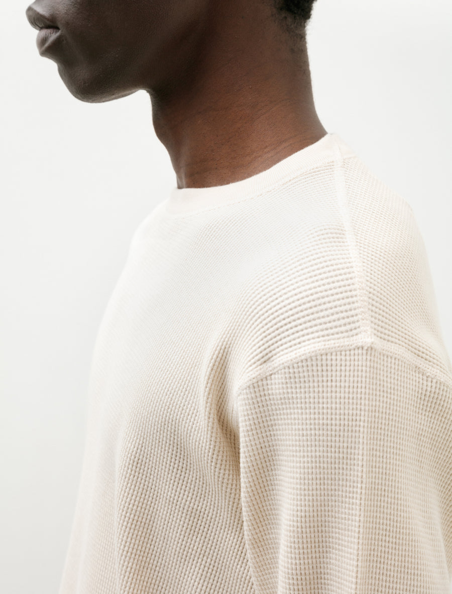 Cotton Cashmere Waffle Long Sleeve Crew Ecru - Image 4