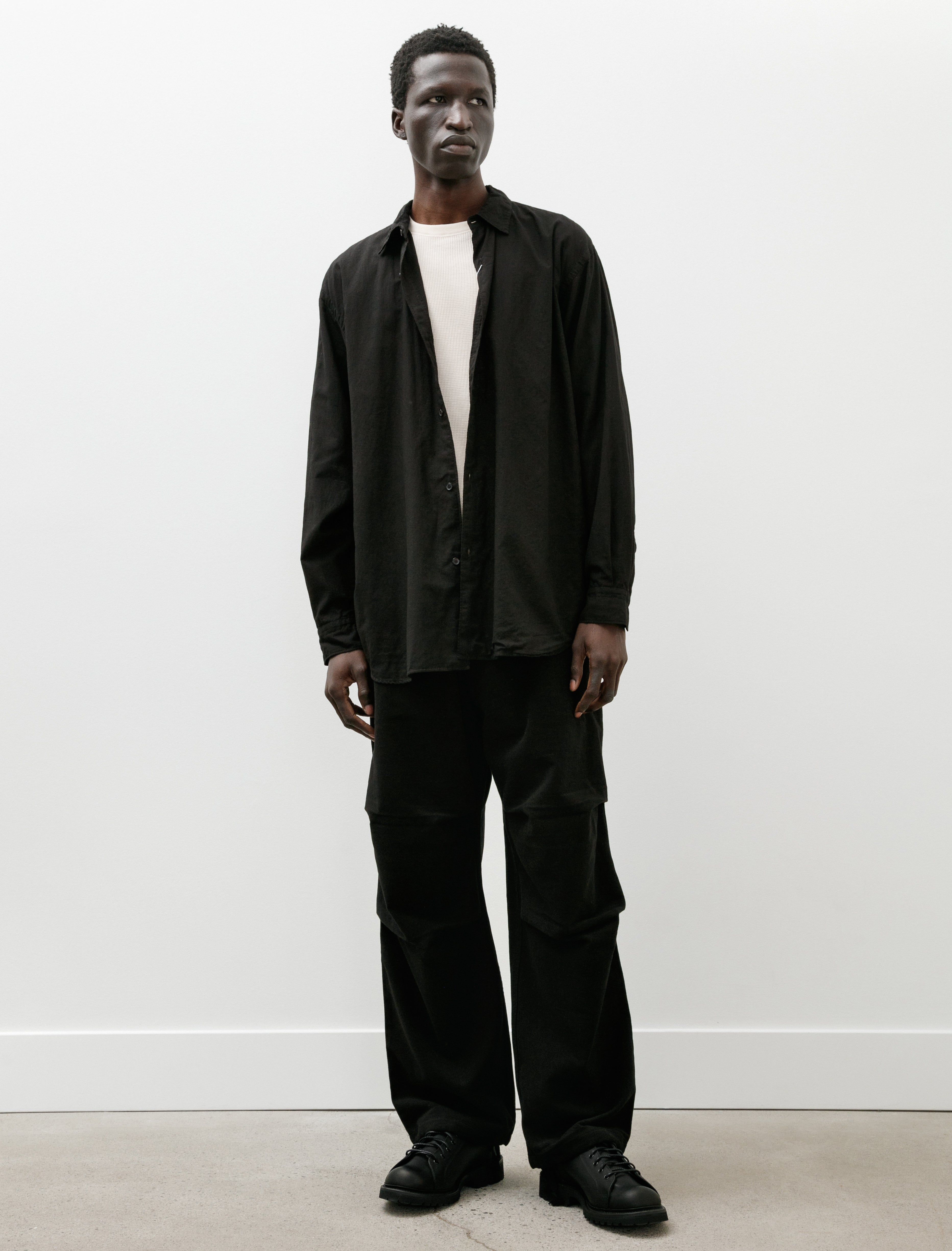 Comoli Moleskin Knee-Tuck Pants Black