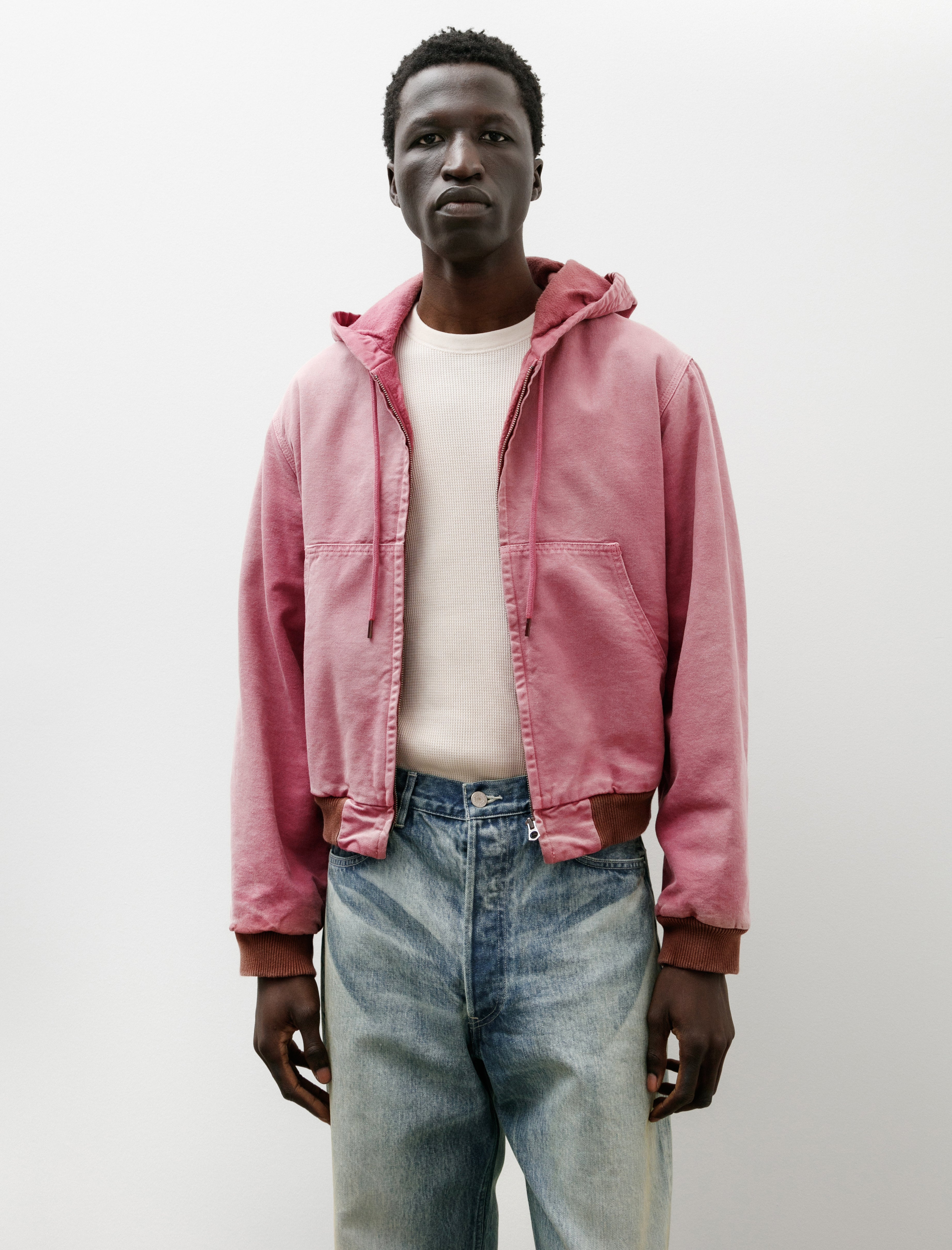 Auralee Product Dyed Organic Cotton Duck Short Zip Parka Faded Burgundy