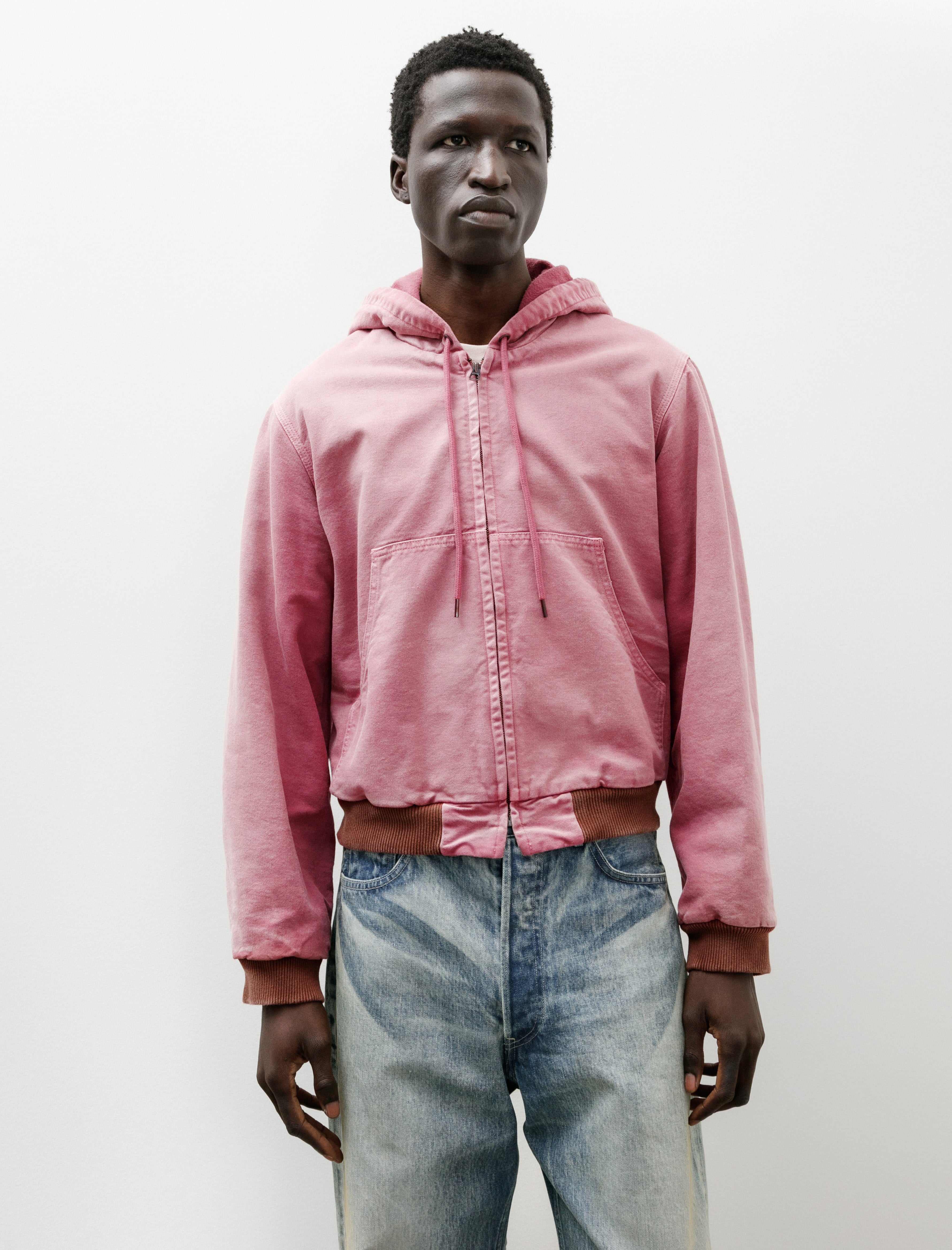 Auralee Product Dyed Organic Cotton Duck Short Zip Parka Faded Burgundy