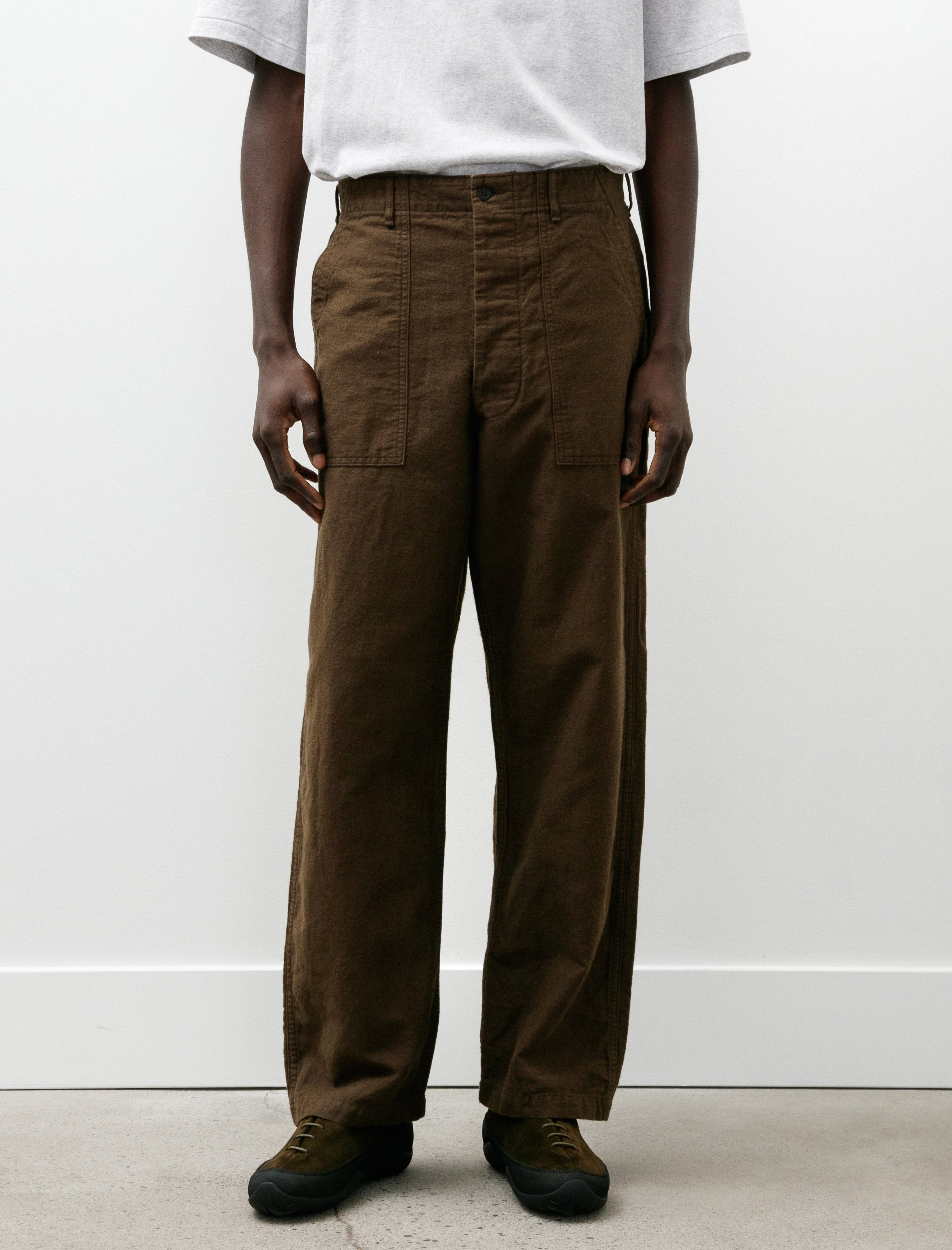 orSlow Relax Fit Cotton Linen Moleskin Fatigue Pants Coffee Brown
