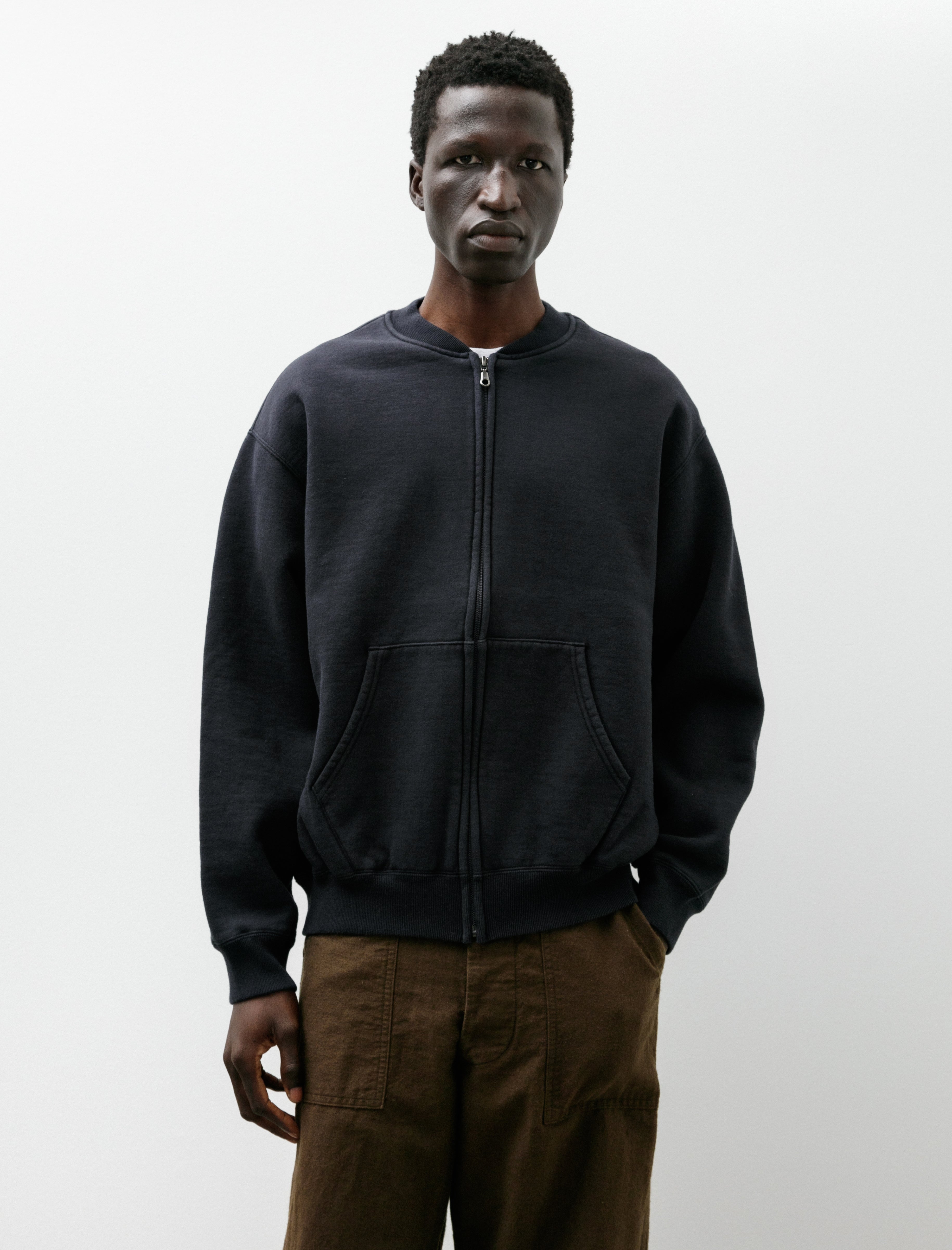 orSlow Front Zip Densely Knit Sweatshirt Dark Navy