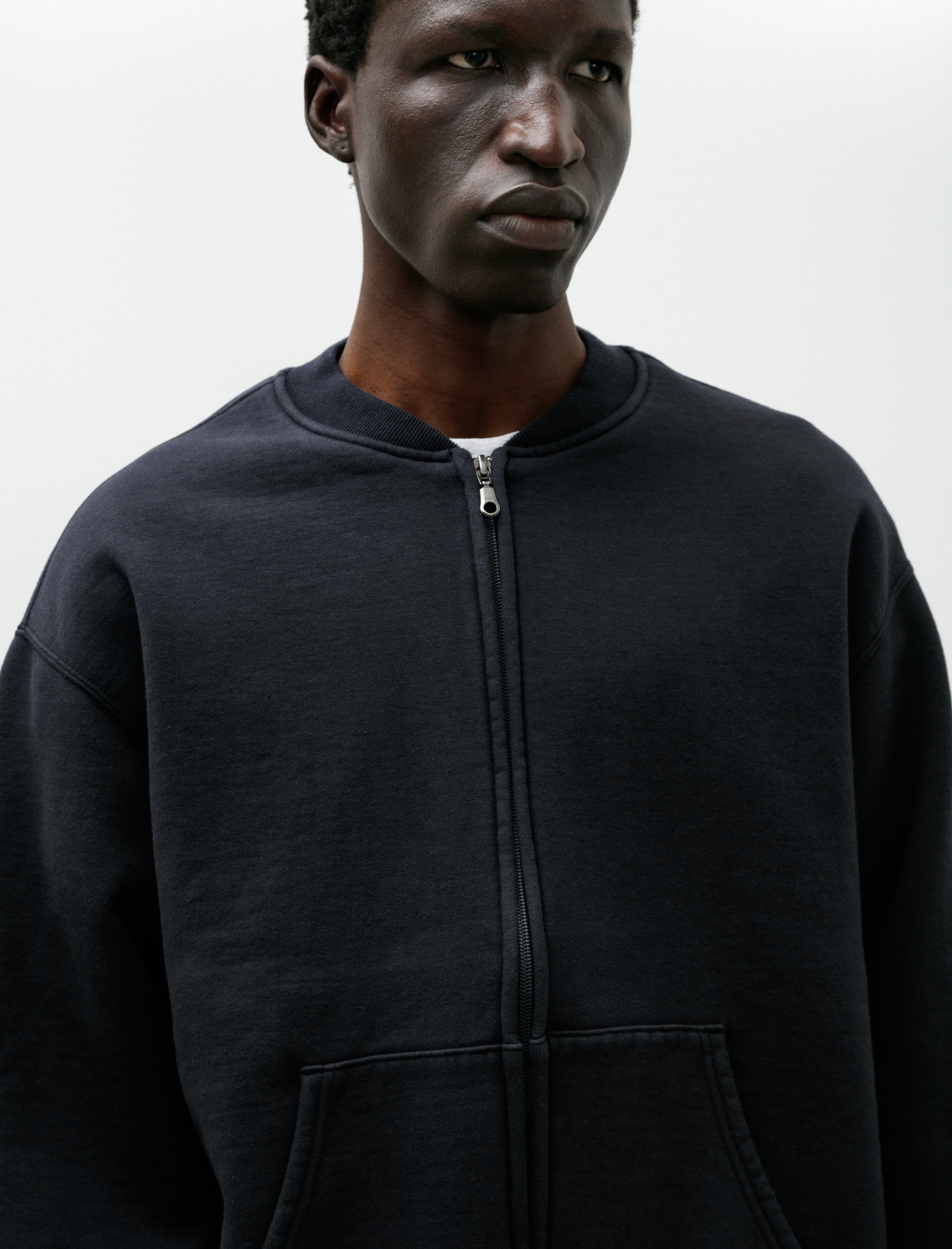 orSlow Front Zip Densely Knit Sweatshirt Dark Navy