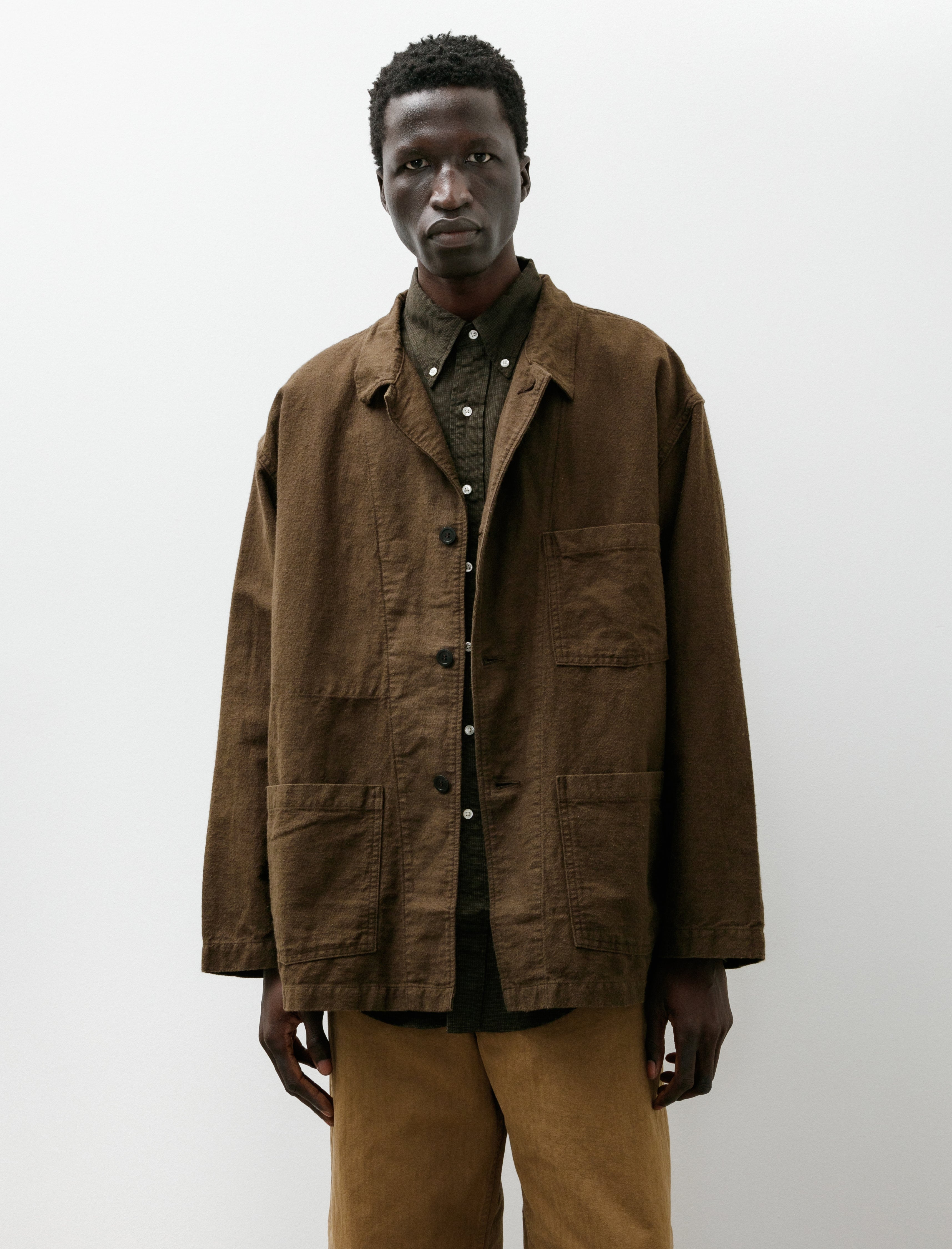 orSlow Cotton Linen Moleskin Relax Fit Work Jacket Coffee Brown