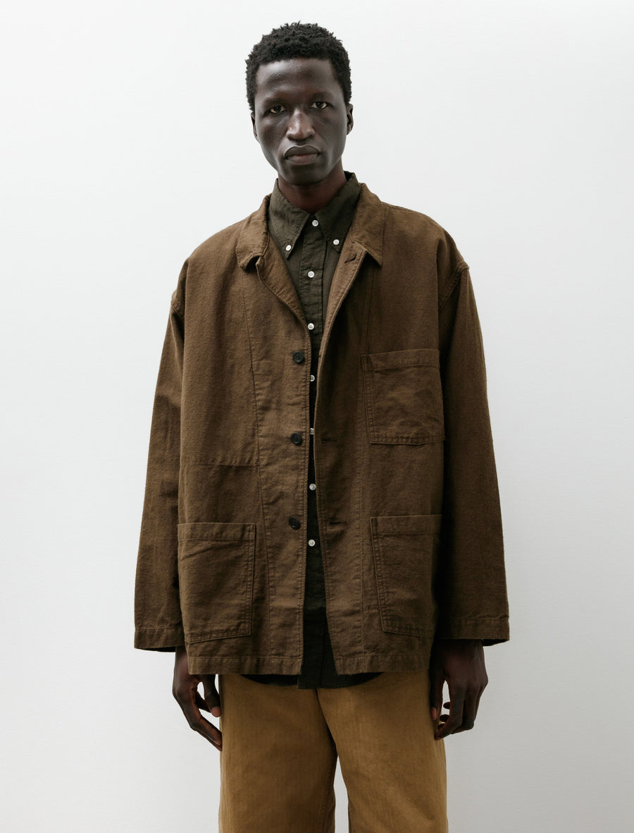 Cotton Linen Moleskin Relax Fit Work Jacket Coffee Brown - Image 1