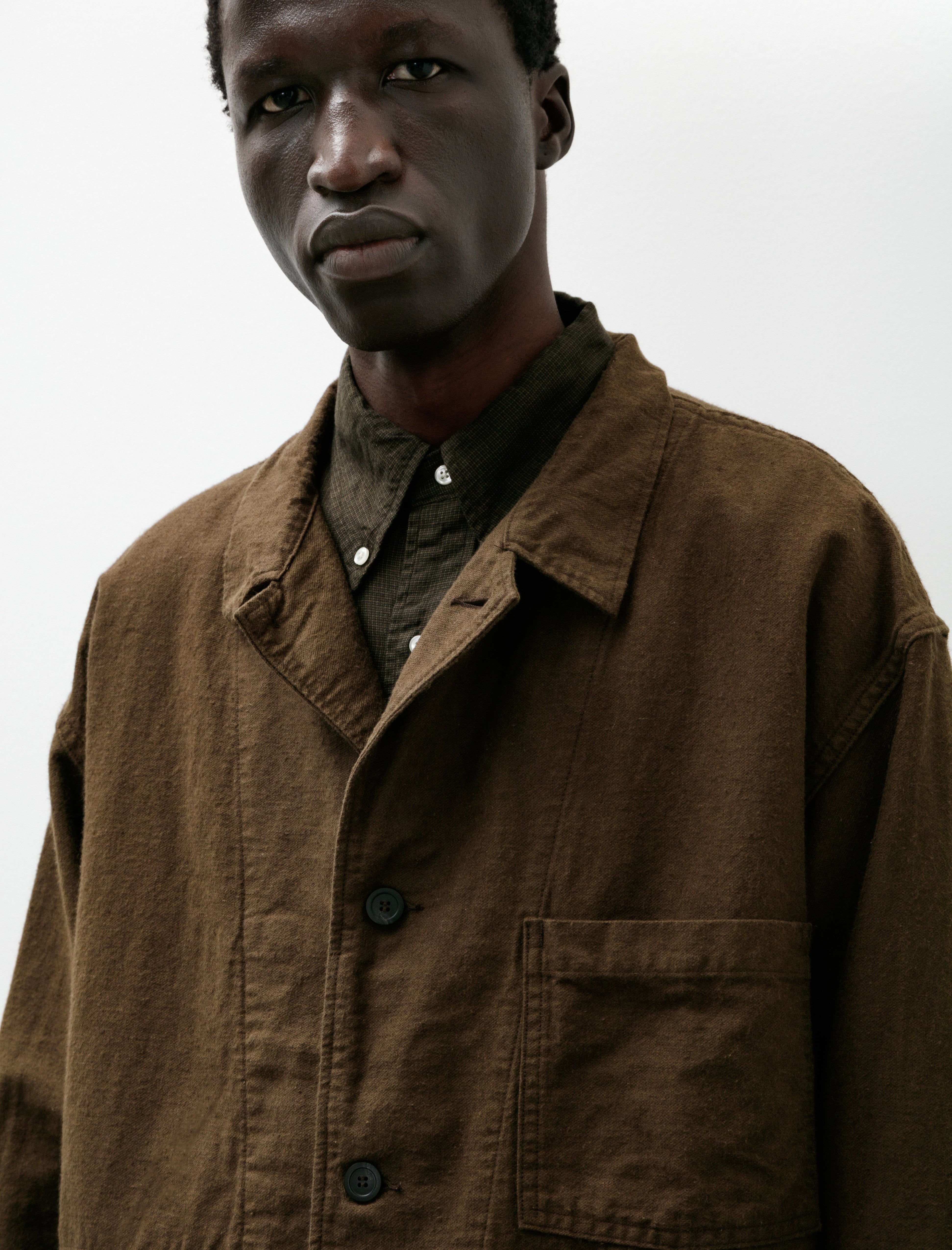 orSlow Cotton Linen Moleskin Relax Fit Work Jacket Coffee Brown