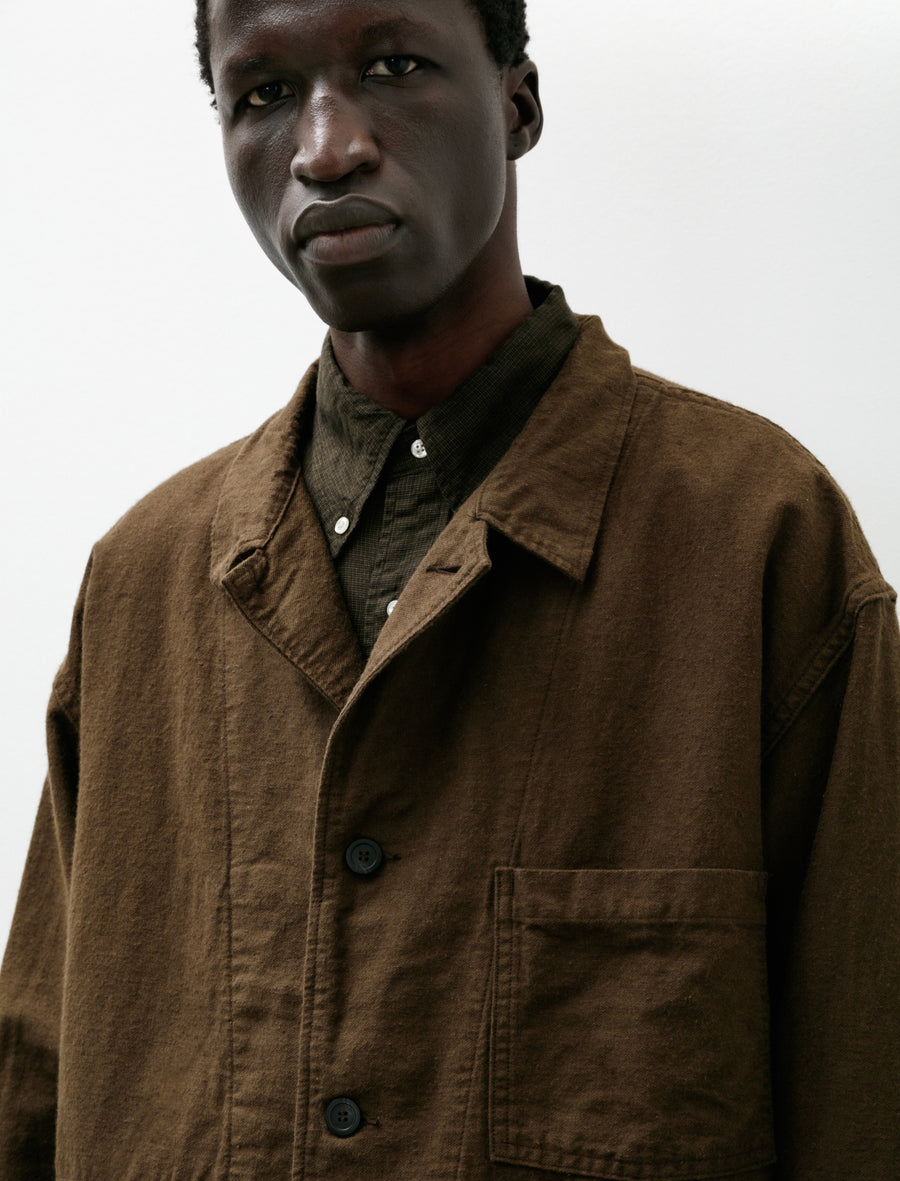 Cotton Linen Moleskin Relax Fit Work Jacket Coffee Brown - Image 5