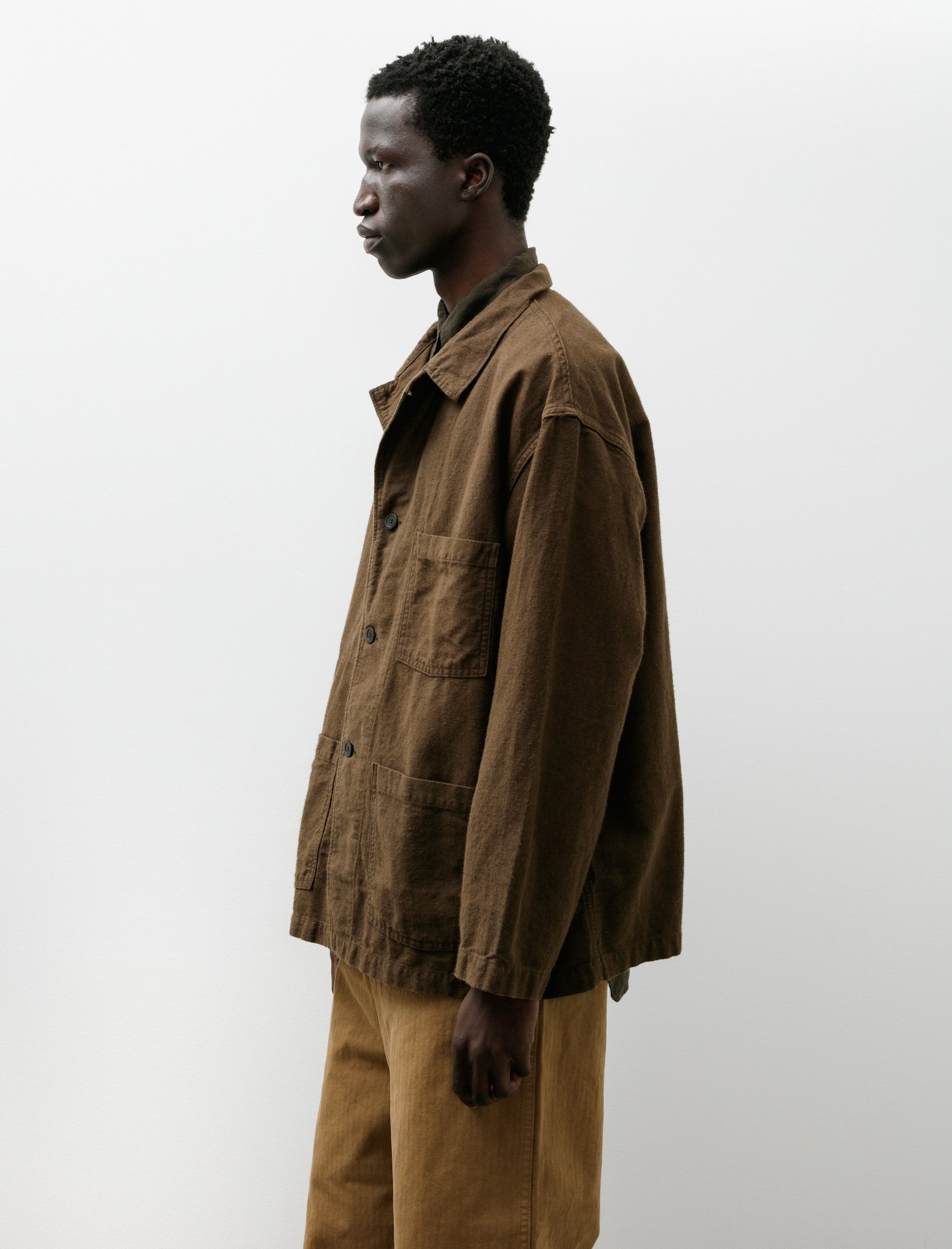 orSlow Cotton Linen Moleskin Relax Fit Work Jacket Coffee Brown