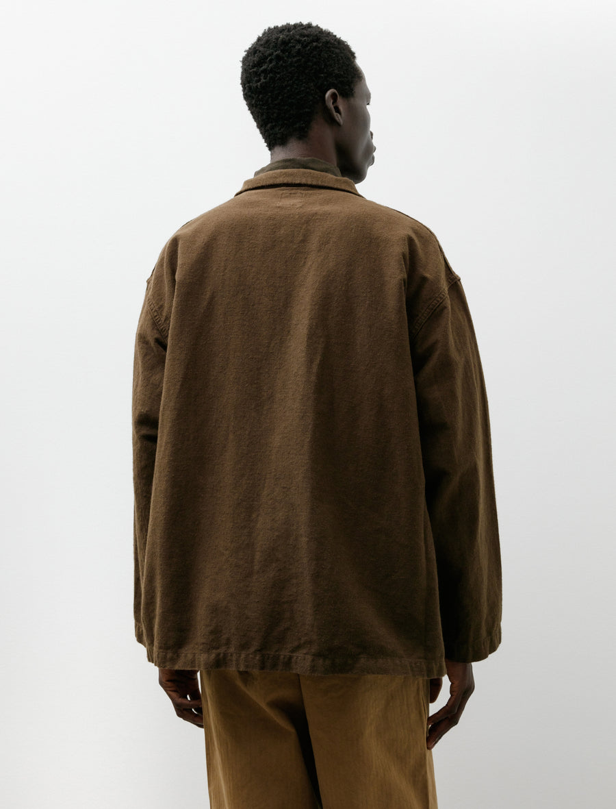 Cotton Linen Moleskin Relax Fit Work Jacket Coffee Brown - Image 2