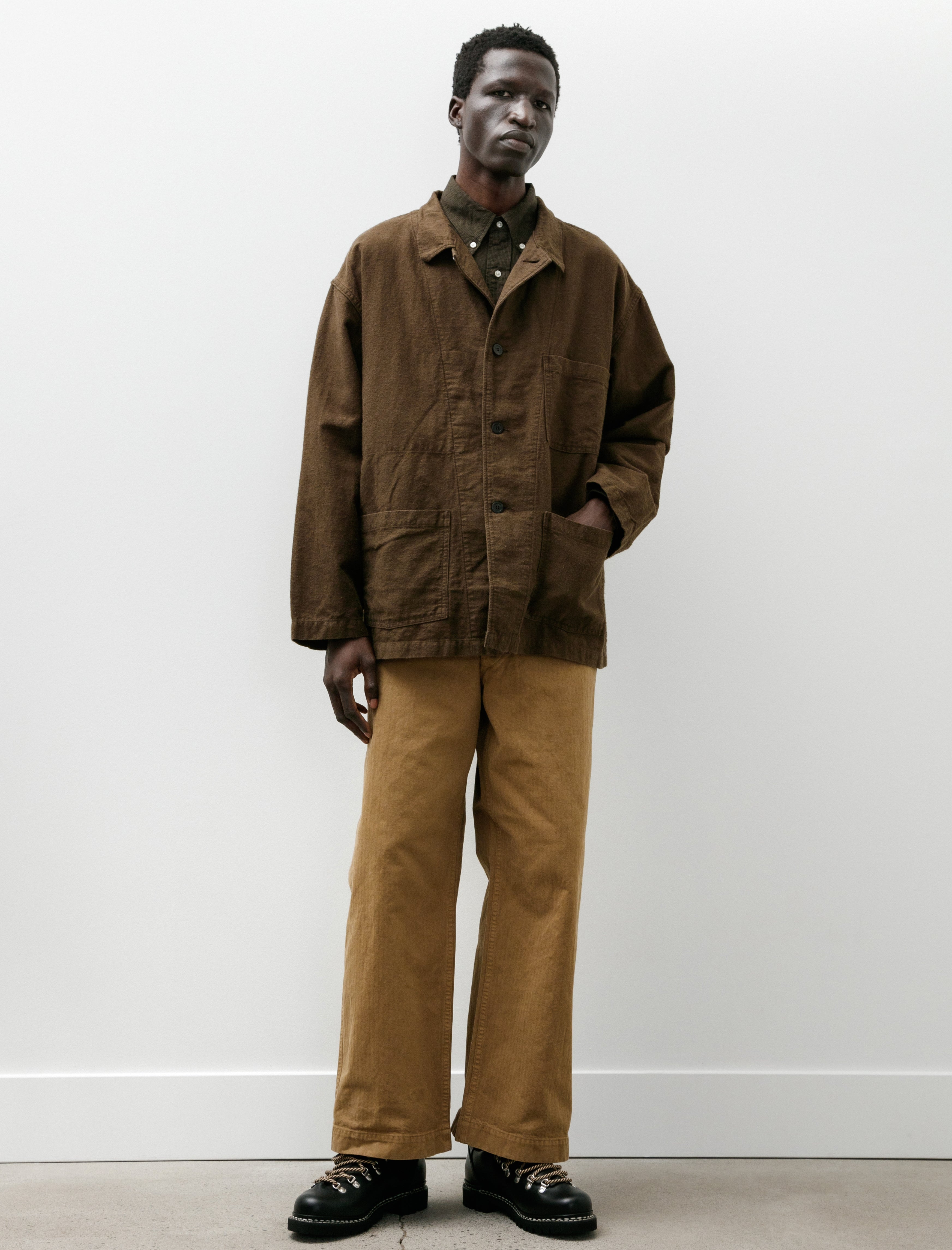 orSlow Cotton Linen Moleskin Relax Fit Work Jacket Coffee Brown