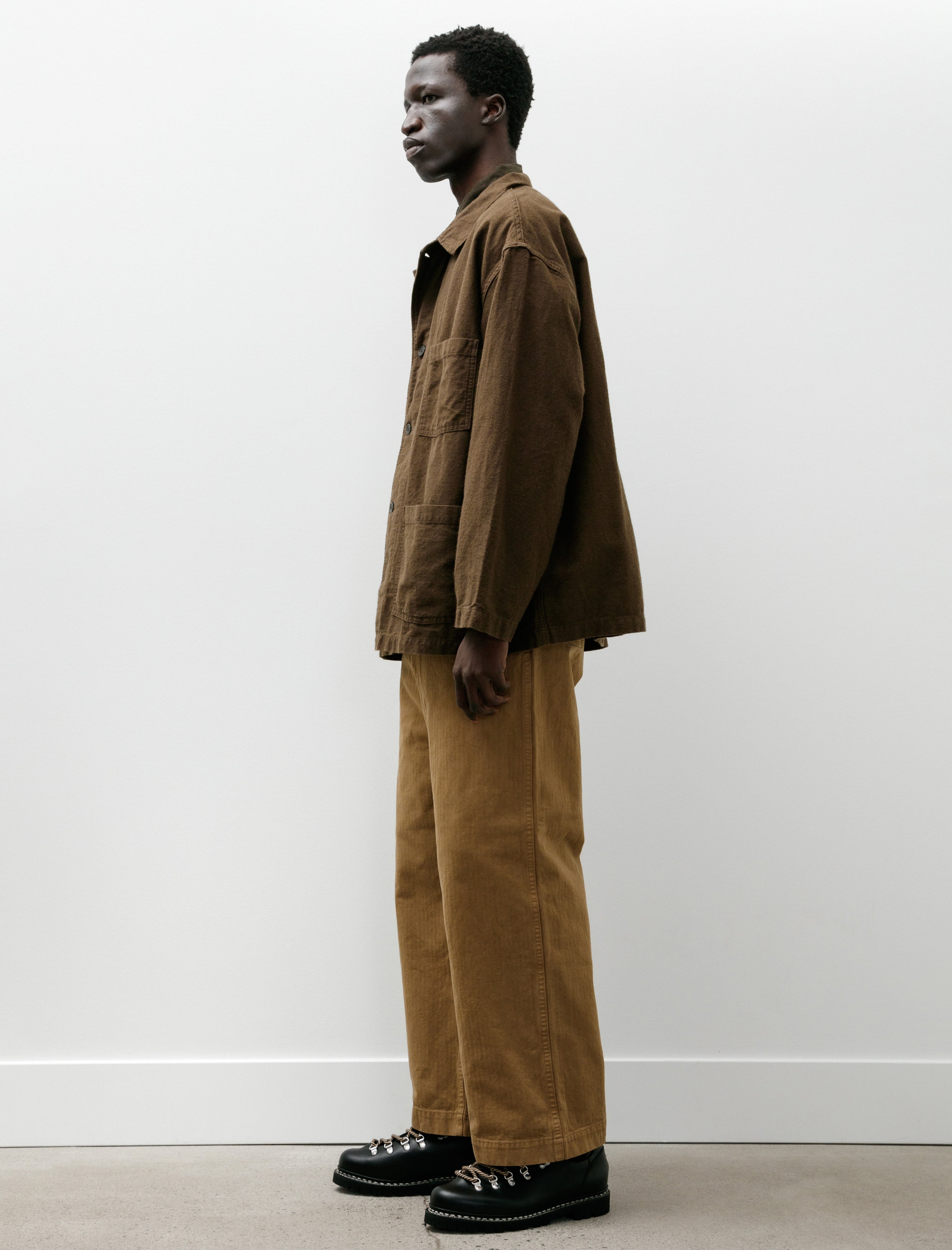 orSlow Cotton Linen Moleskin Relax Fit Work Jacket Coffee Brown