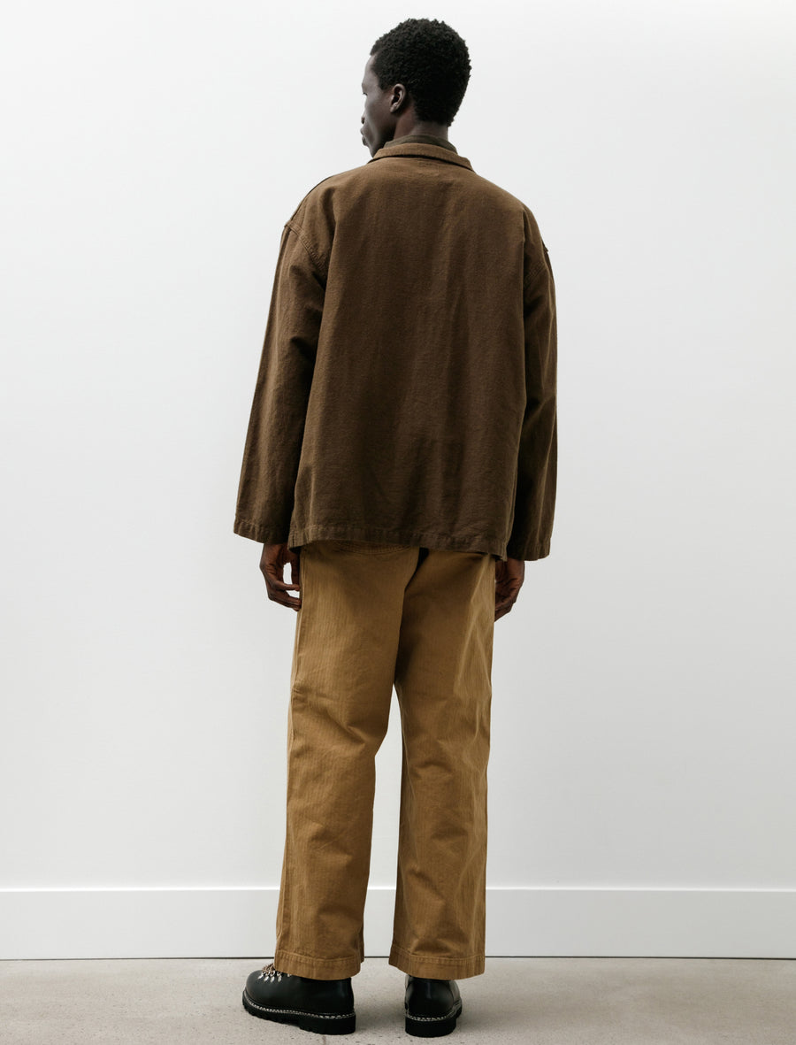 Cotton Linen Moleskin Relax Fit Work Jacket Coffee Brown - Image 7