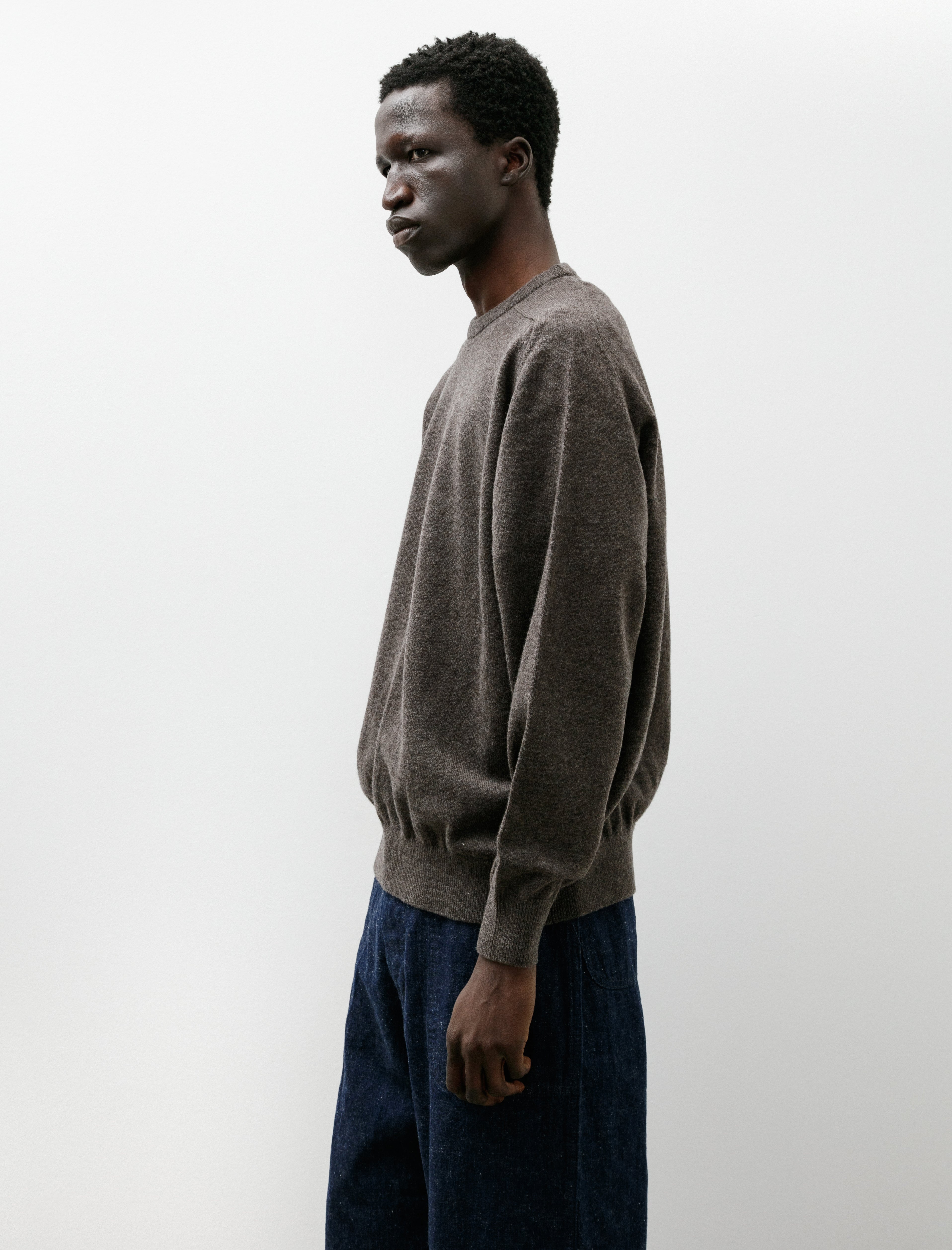 orSlow Simple Crew Neck Sweater Brown