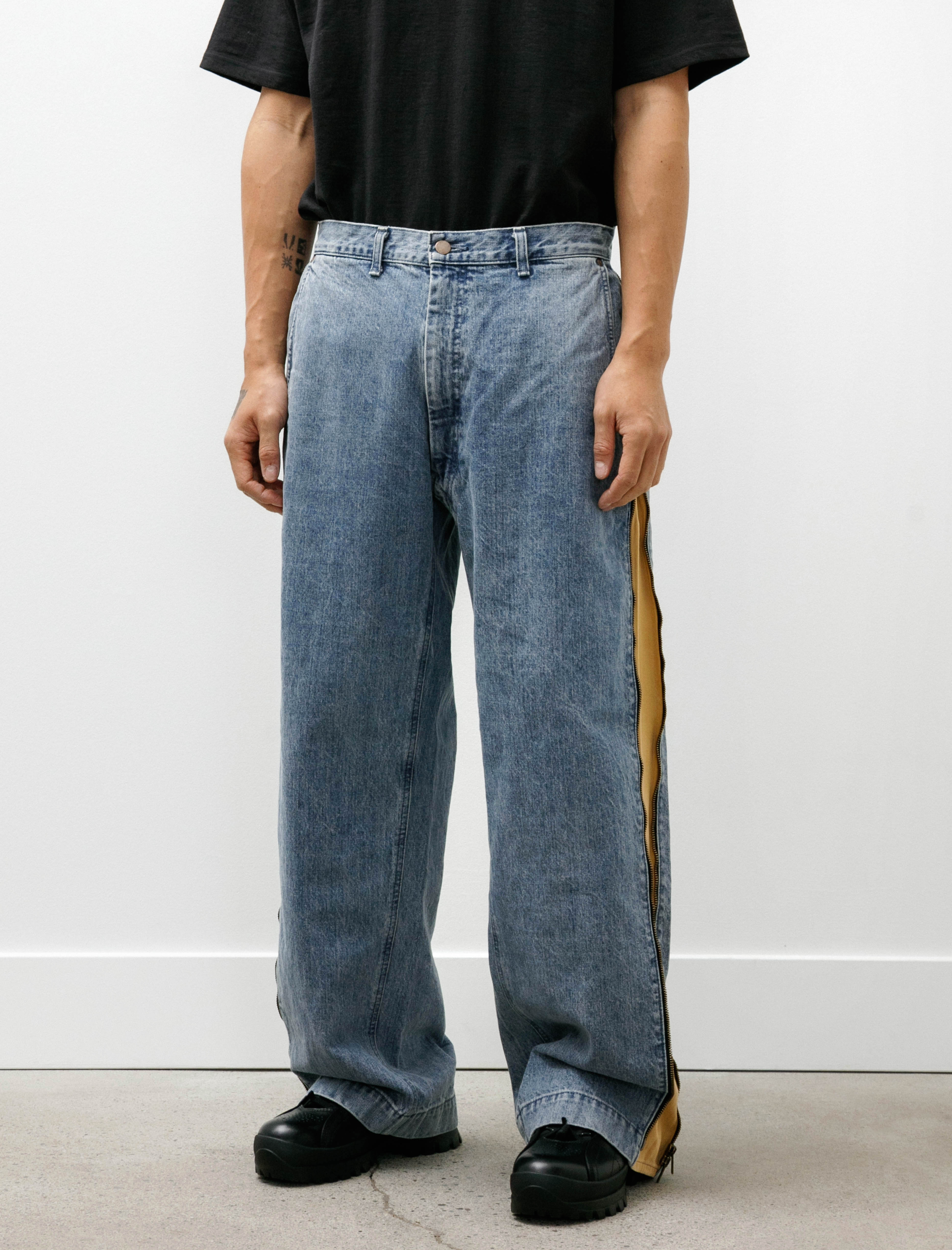 Working Zip Jean Indigo Denim Stone Wash