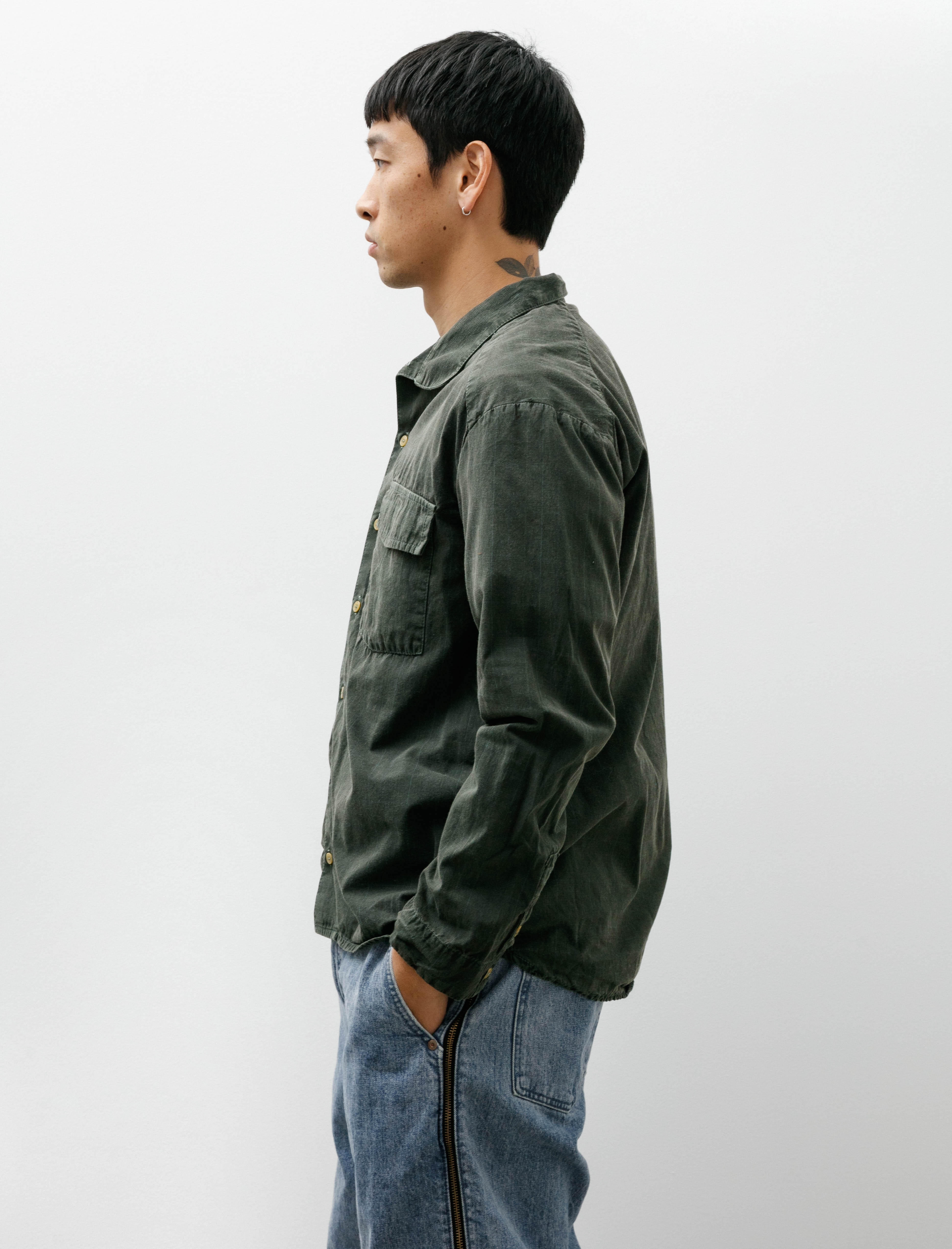 Working Trap Shirt Cotton Dogtooth Triassic Green