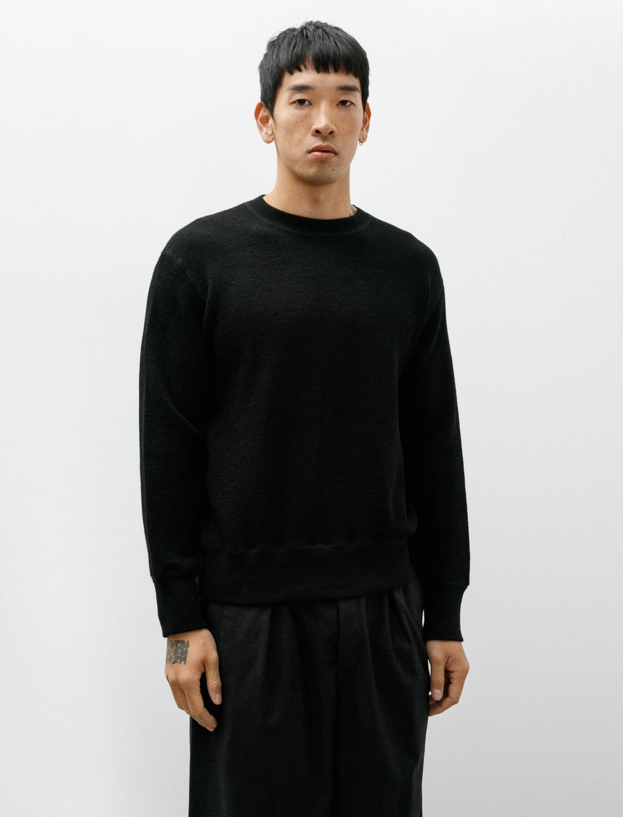 Crewneck Top Dry Wool Waffle Black - Image 1