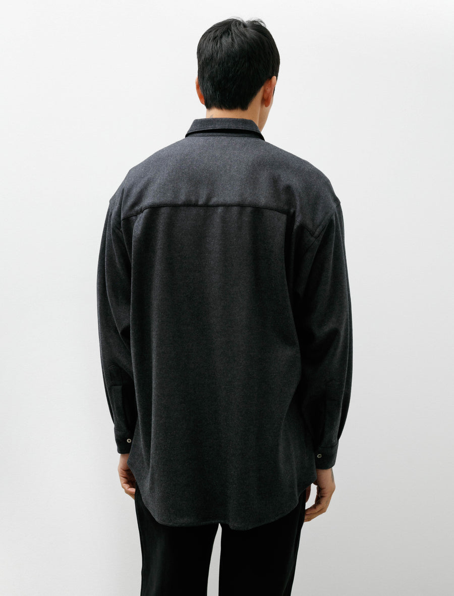 Wool Smooth Flannel Oversized Regular Collar Shirt Grey - Image 2