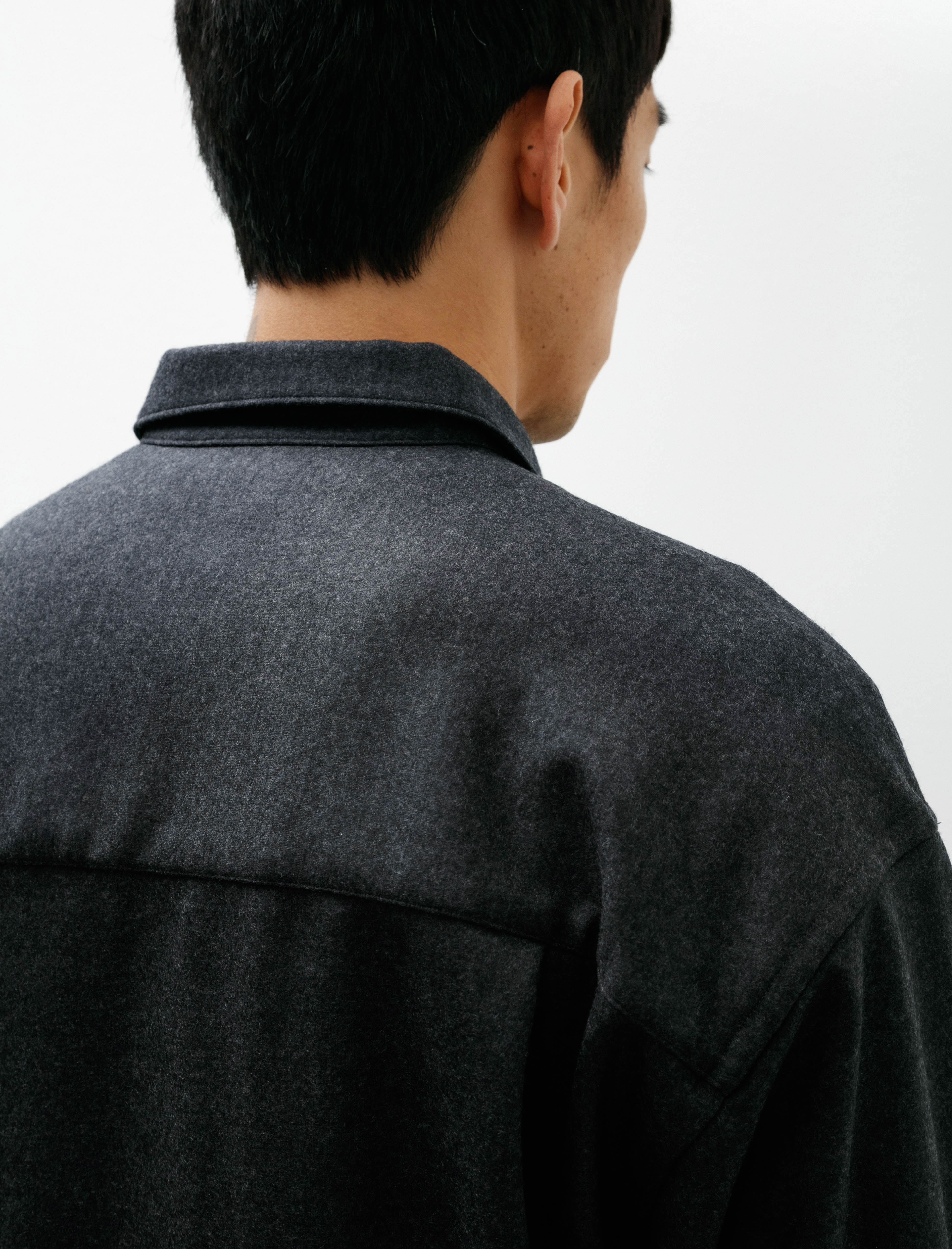 Graphpaper Wool Smooth Flannel Oversized Regular Collar Shirt Grey