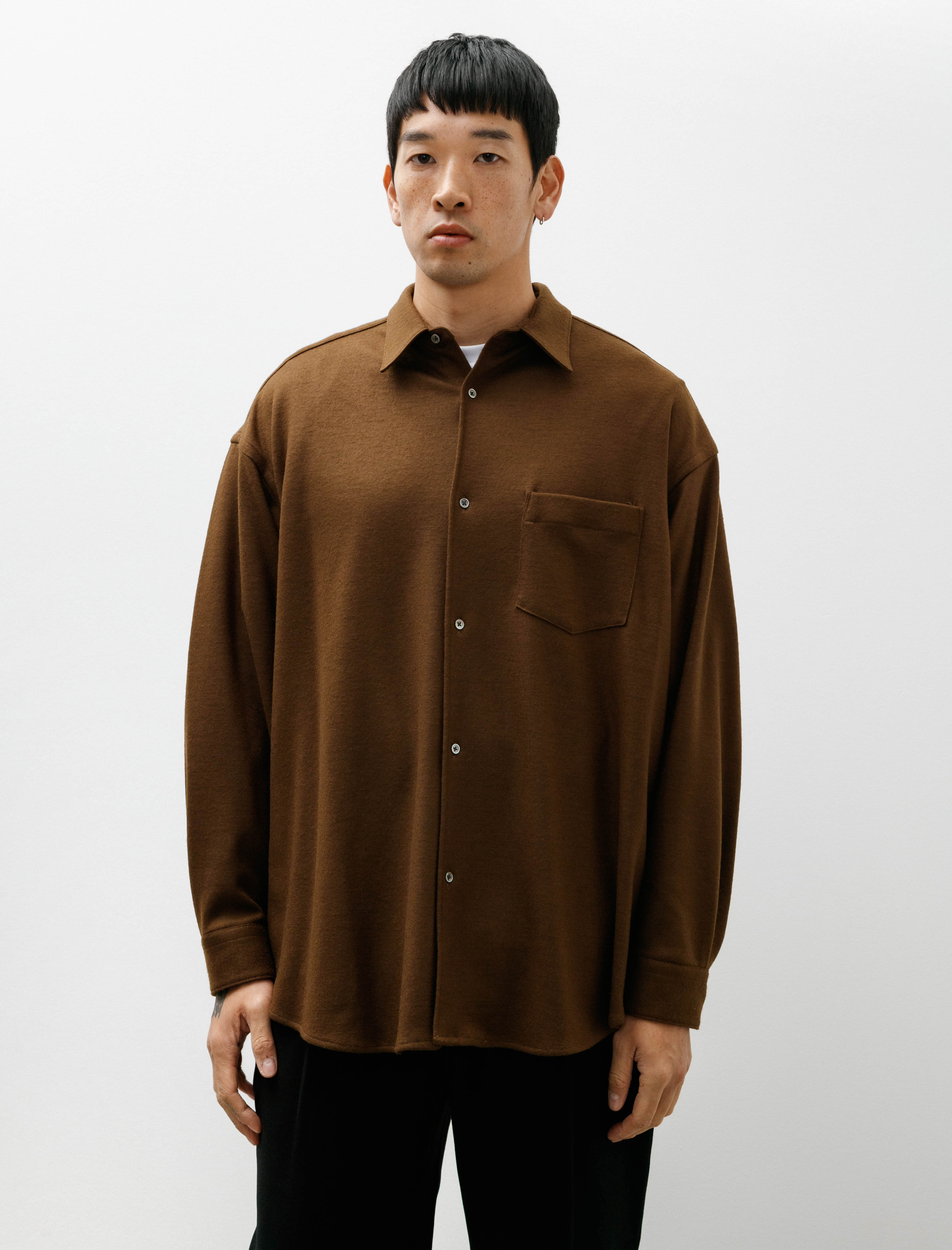 Graphpaper Wool Smooth Flannel Oversized Regular Collar Shirt Brown