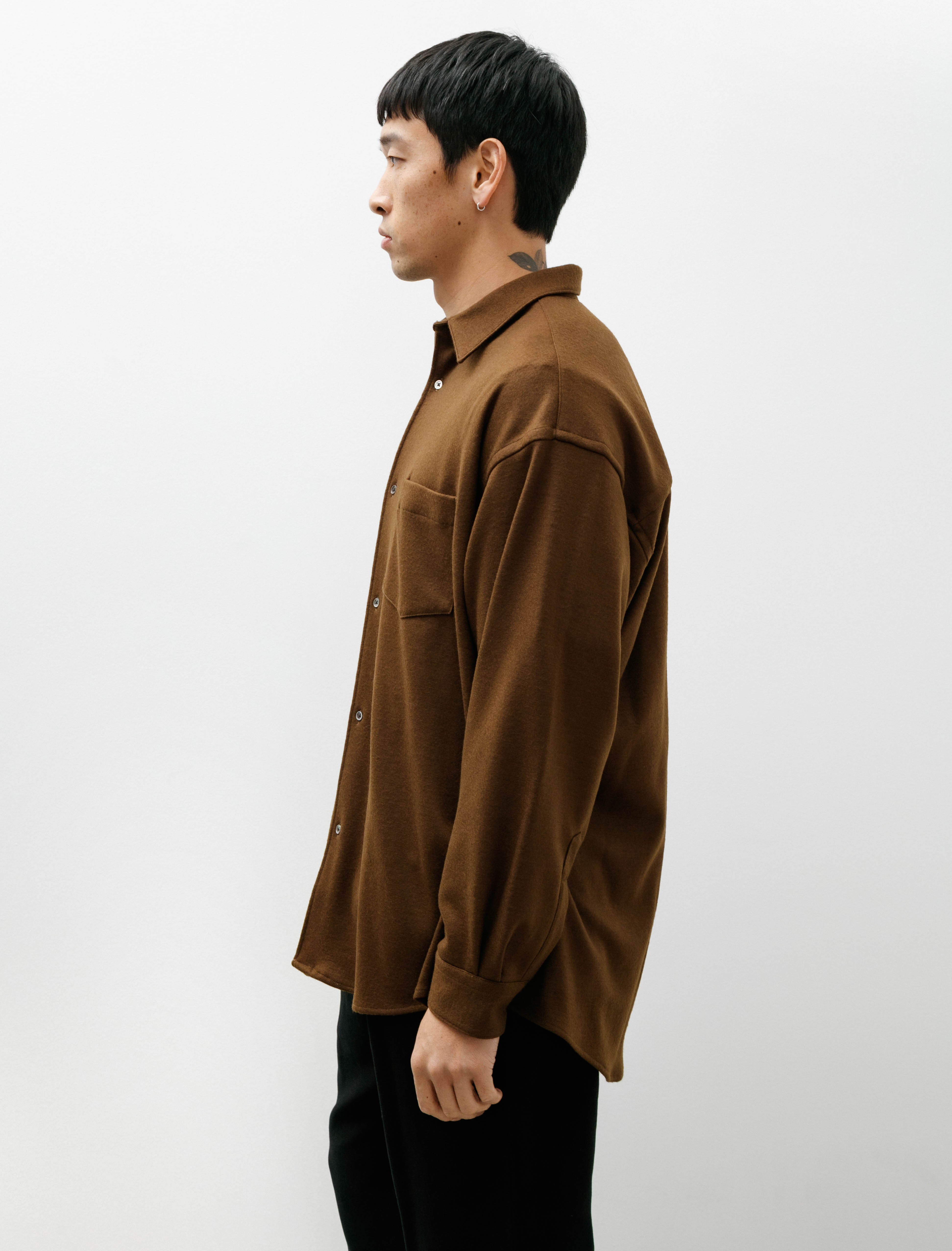 Graphpaper Wool Smooth Flannel Oversized Regular Collar Shirt Brown