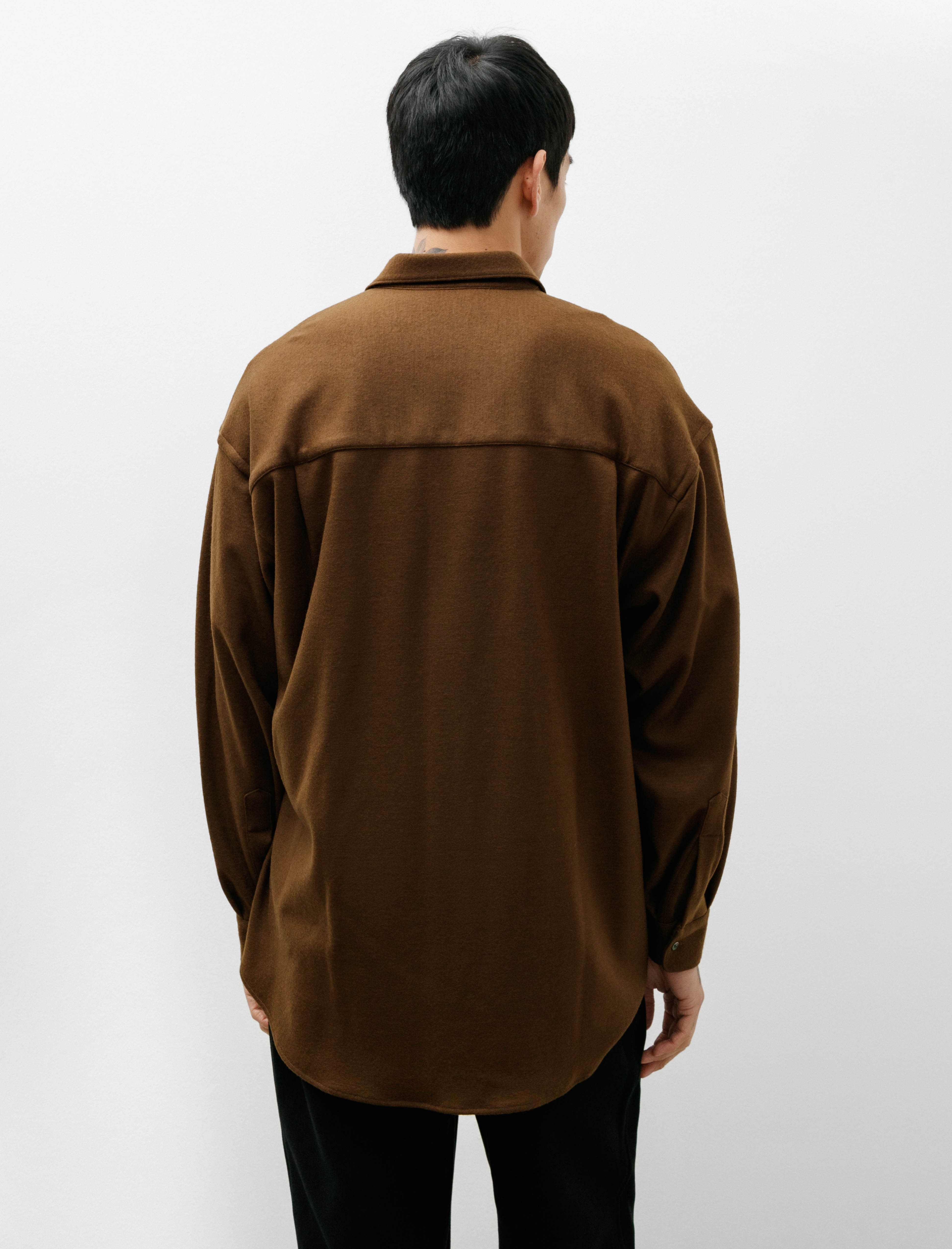 Graphpaper Wool Smooth Flannel Oversized Regular Collar Shirt Brown