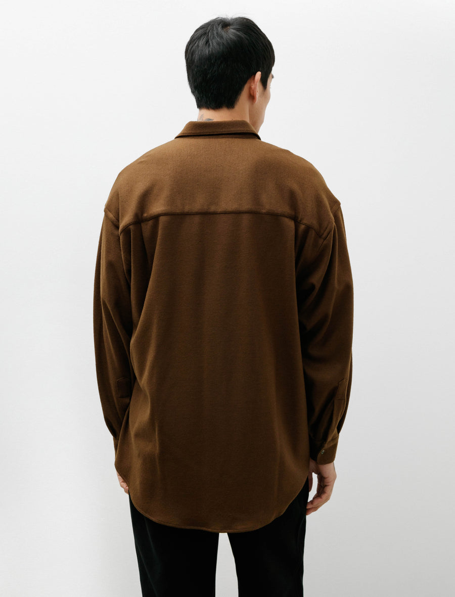 Wool Smooth Flannel Oversized Regular Collar Shirt Brown - Image 2