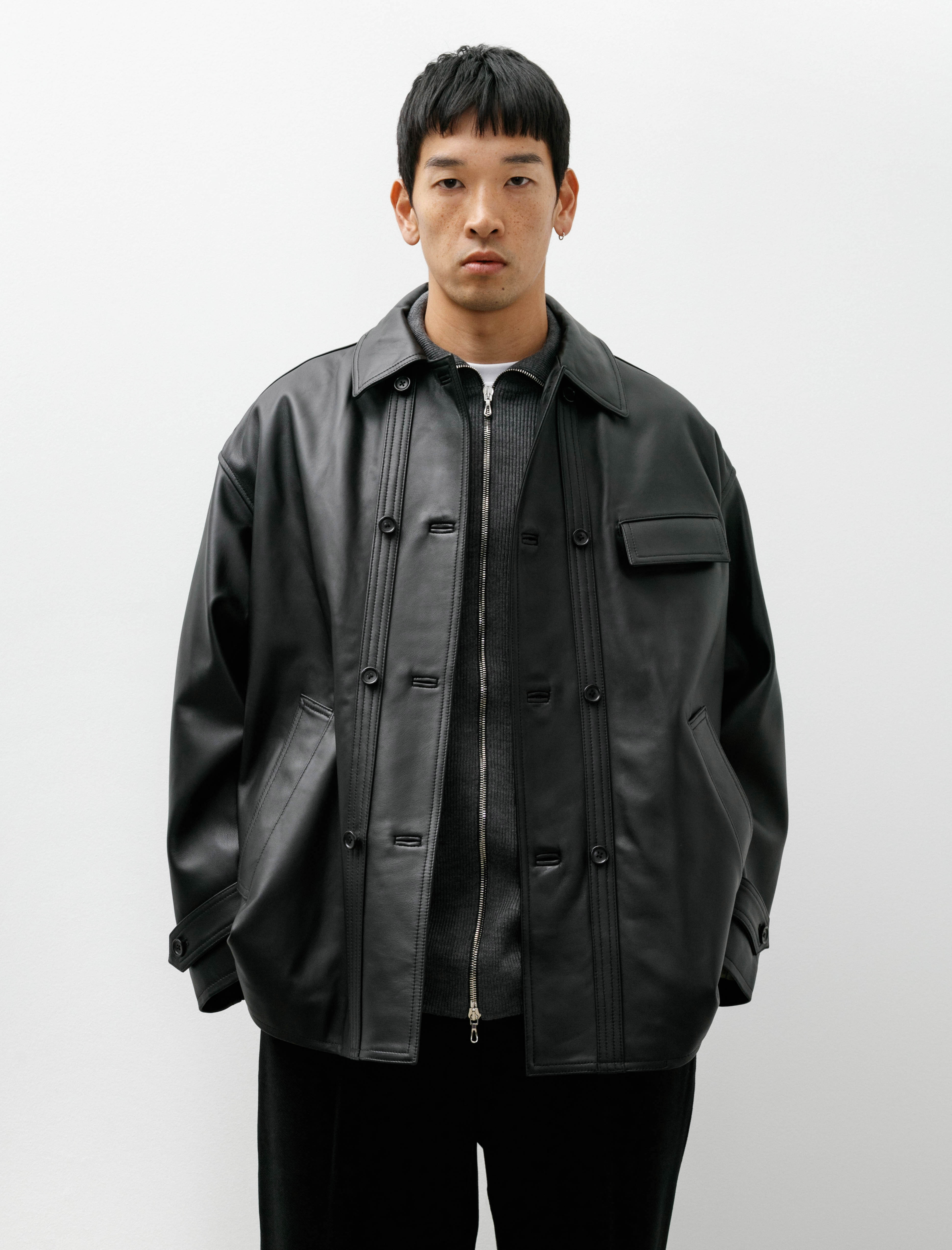 Graphpaper Sheep Leather Corbusier Jacket Black