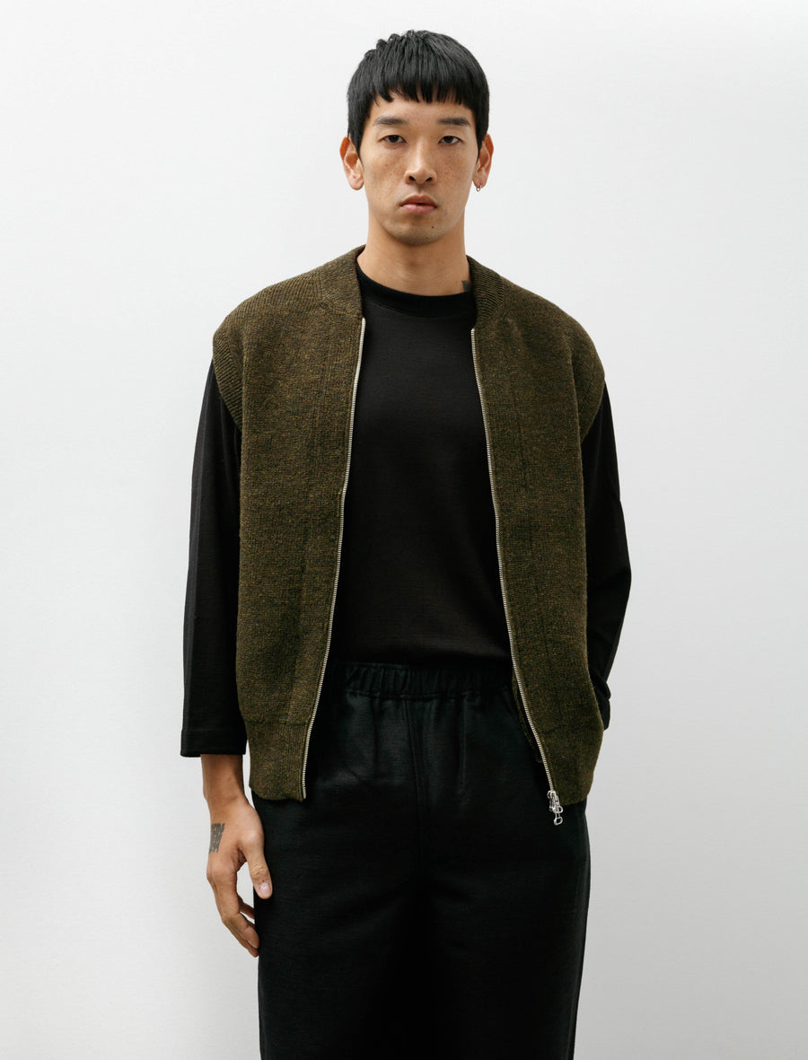 Zip Front Vest Hard Twisted Shetland Khaki Mix - Image 1