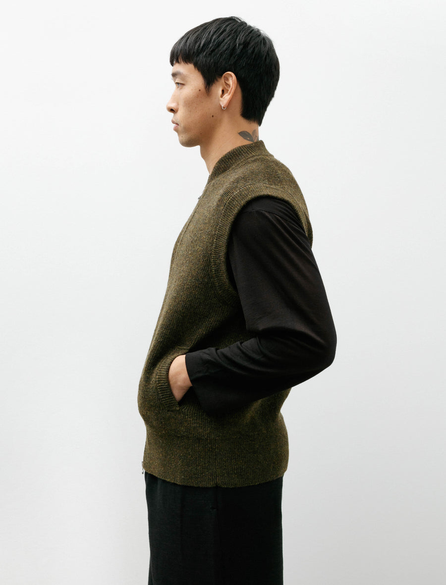 Zip Front Vest Hard Twisted Shetland Khaki Mix - Image 3