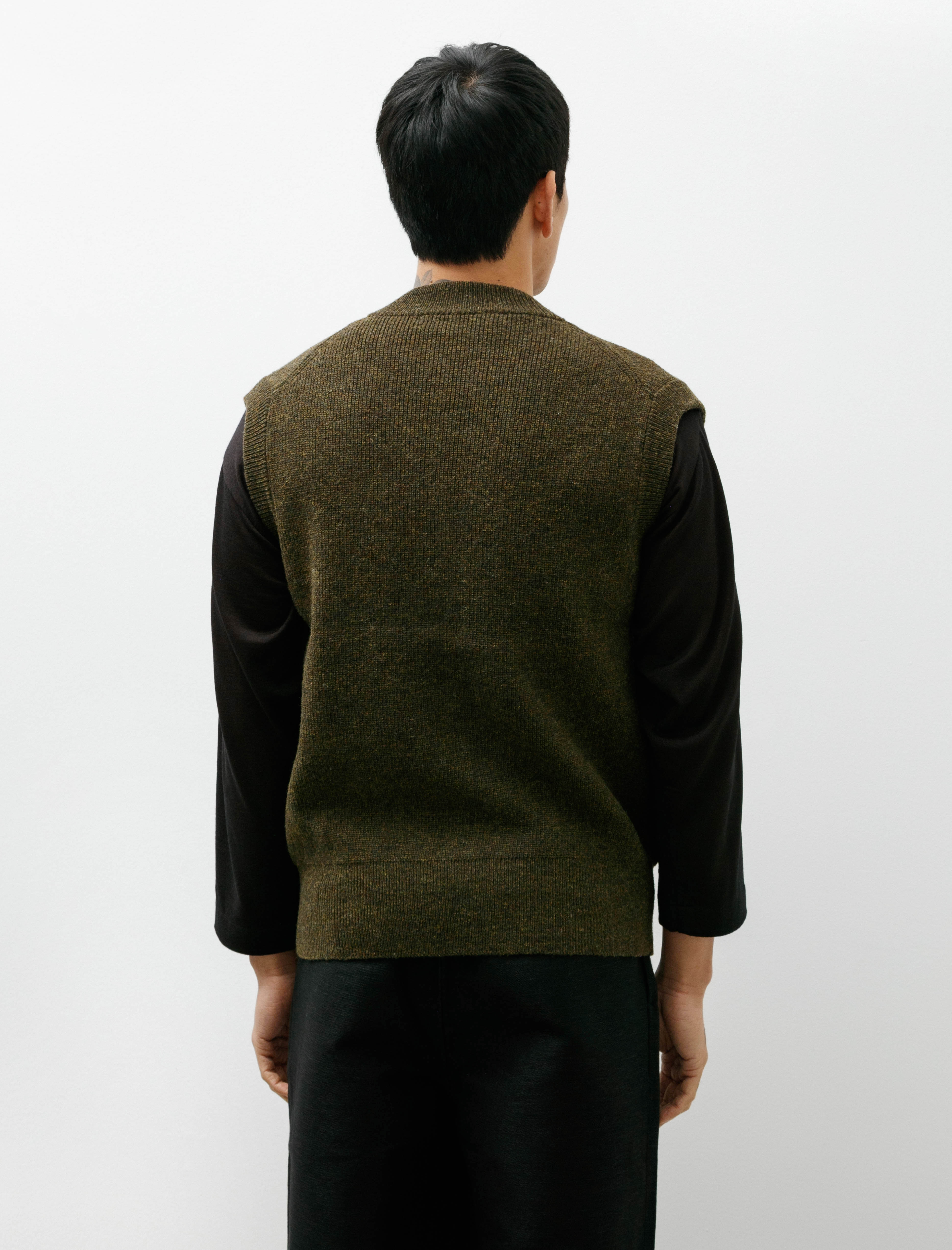 Slopeslow Zip Front Vest Hard Twisted Shetland Khaki Mix