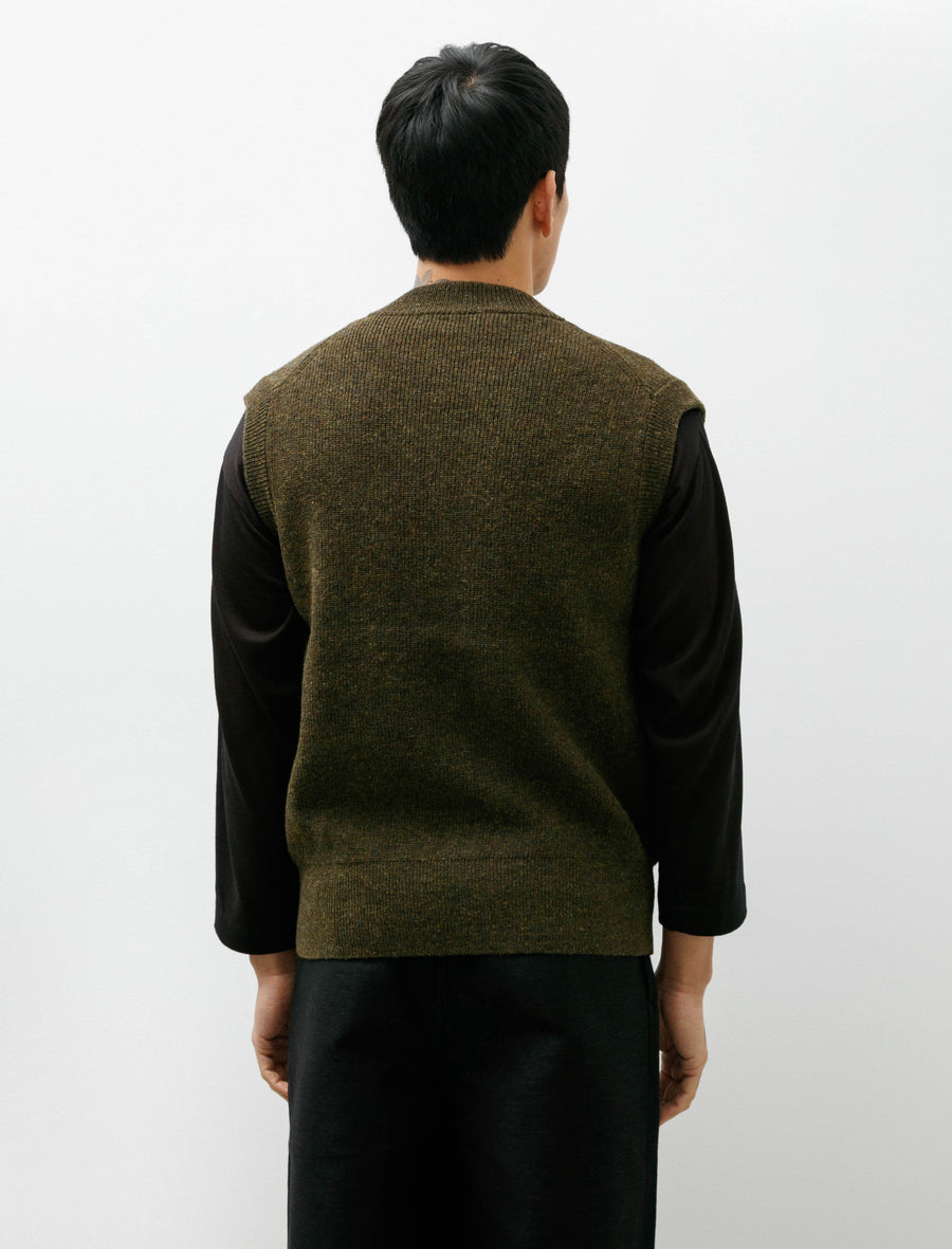 Zip Front Vest Hard Twisted Shetland Khaki Mix - Image 2