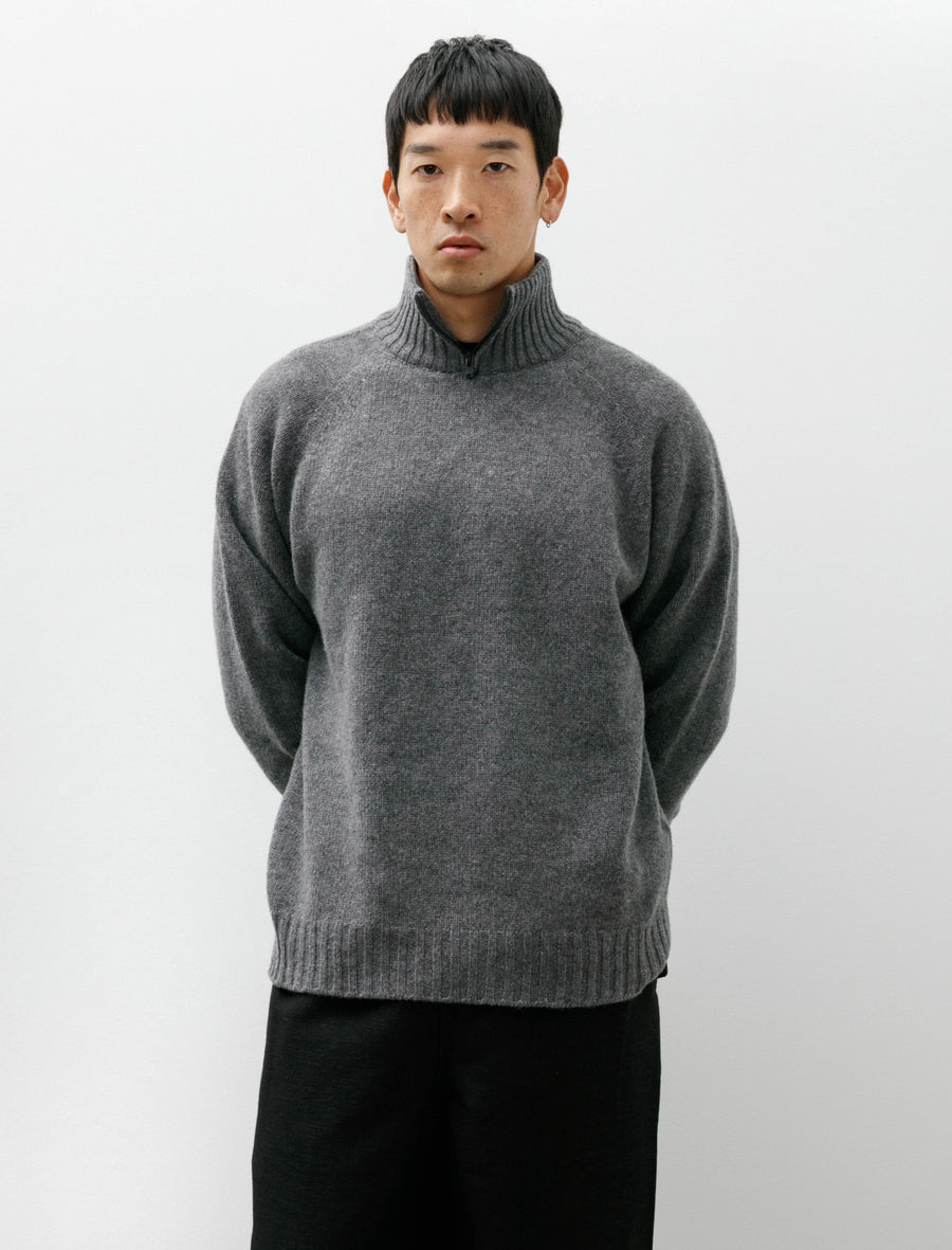 Zip Mock Neck Soft Spun Wool Cashmere Grey Melange - Image 1