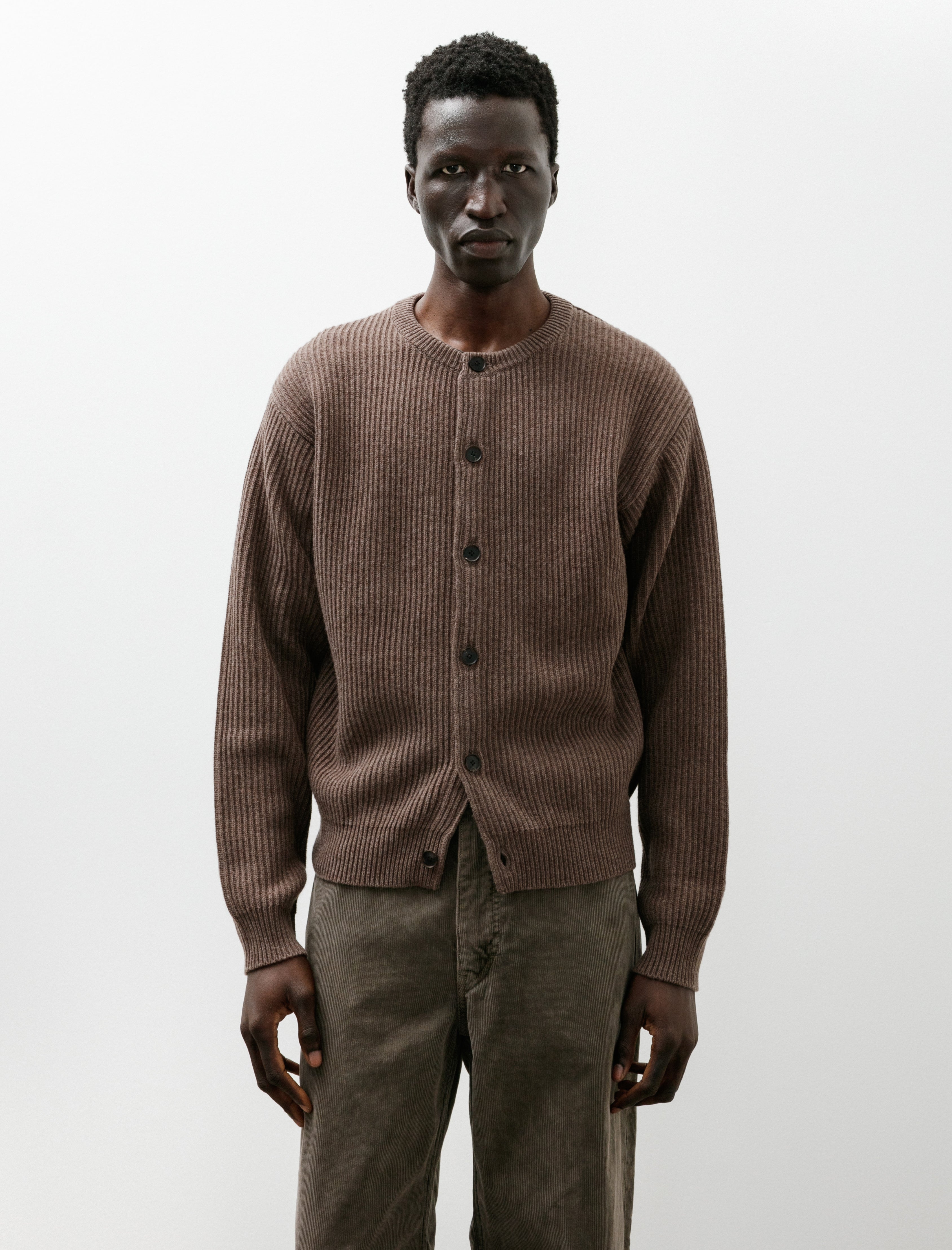 AURALEE x TEKLA Cashmere Crewneck Cardigan Soil Brown