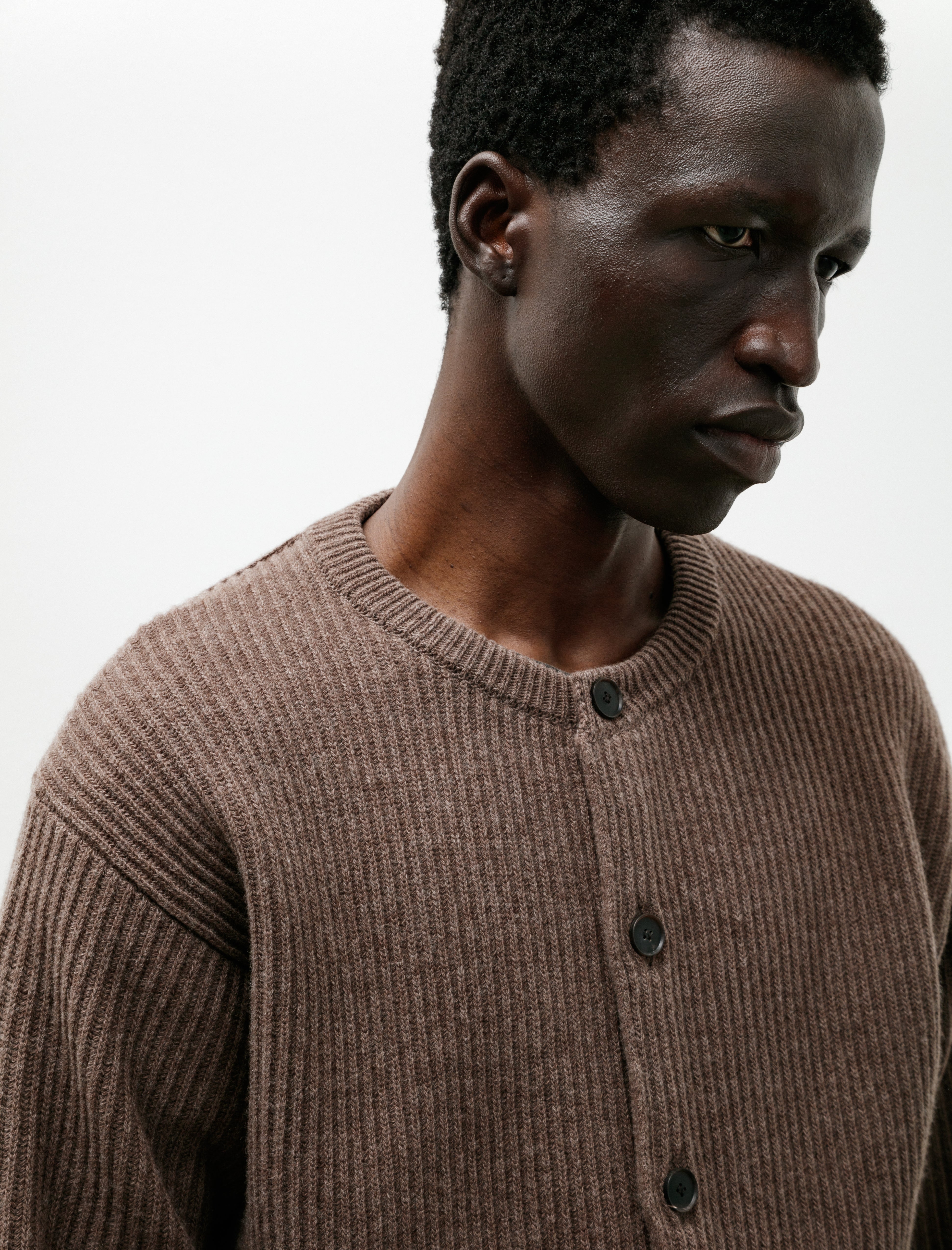 AURALEE x TEKLA Cashmere Crewneck Cardigan Soil Brown