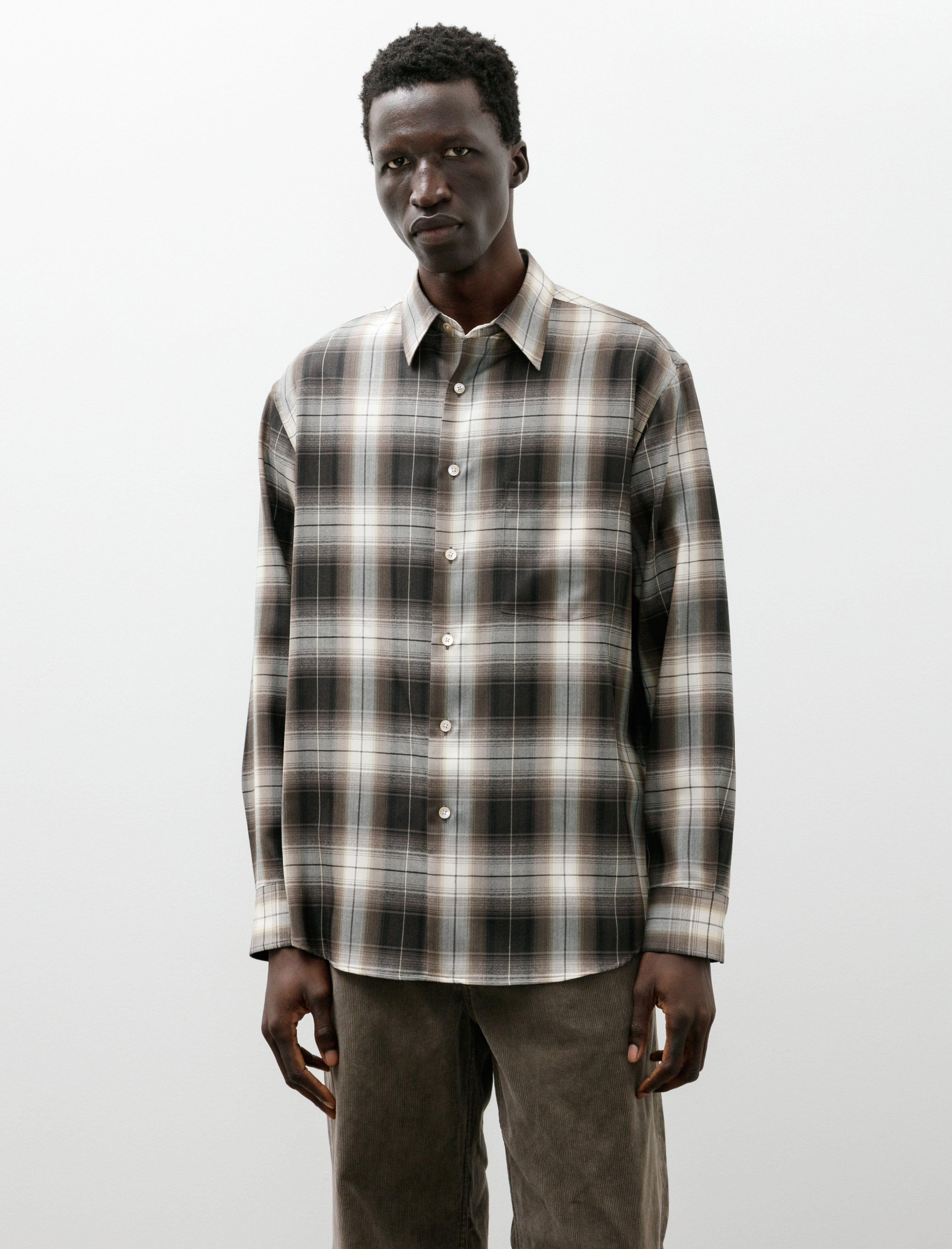 Auralee Super Light Wool Check Shirt Brown Charcoal