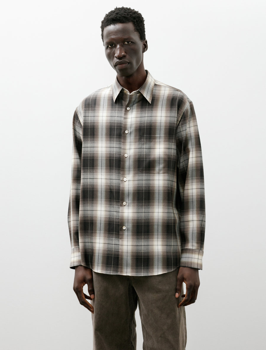 Super Light Wool Check Shirt Brown Charcoal - Image 1
