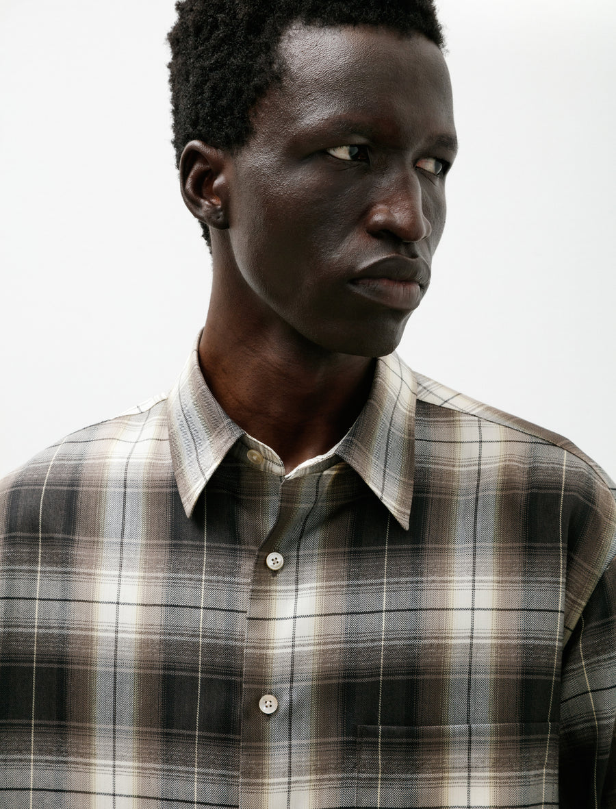 Super Light Wool Check Shirt Brown Charcoal - Image 4