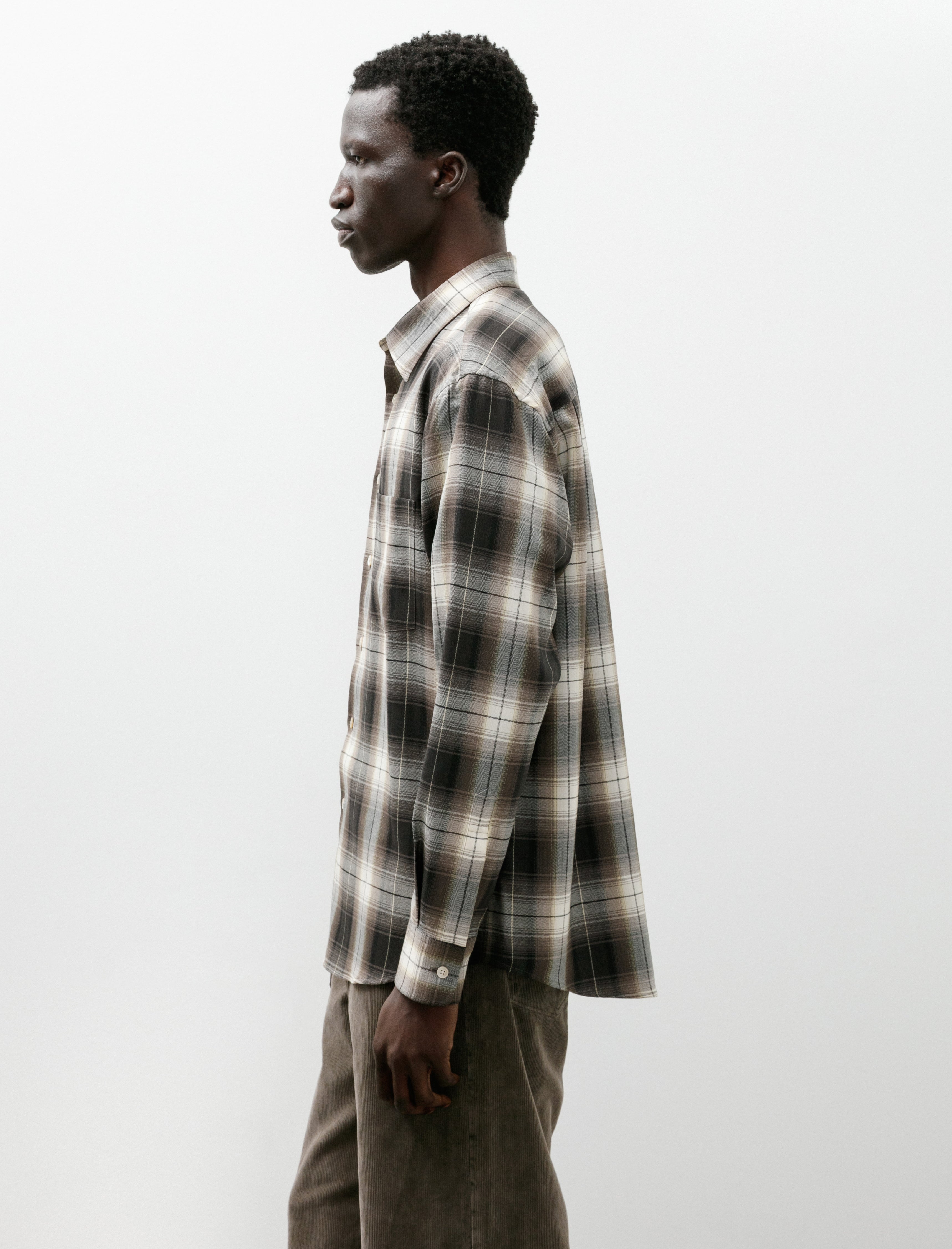 Auralee Super Light Wool Check Shirt Brown Charcoal