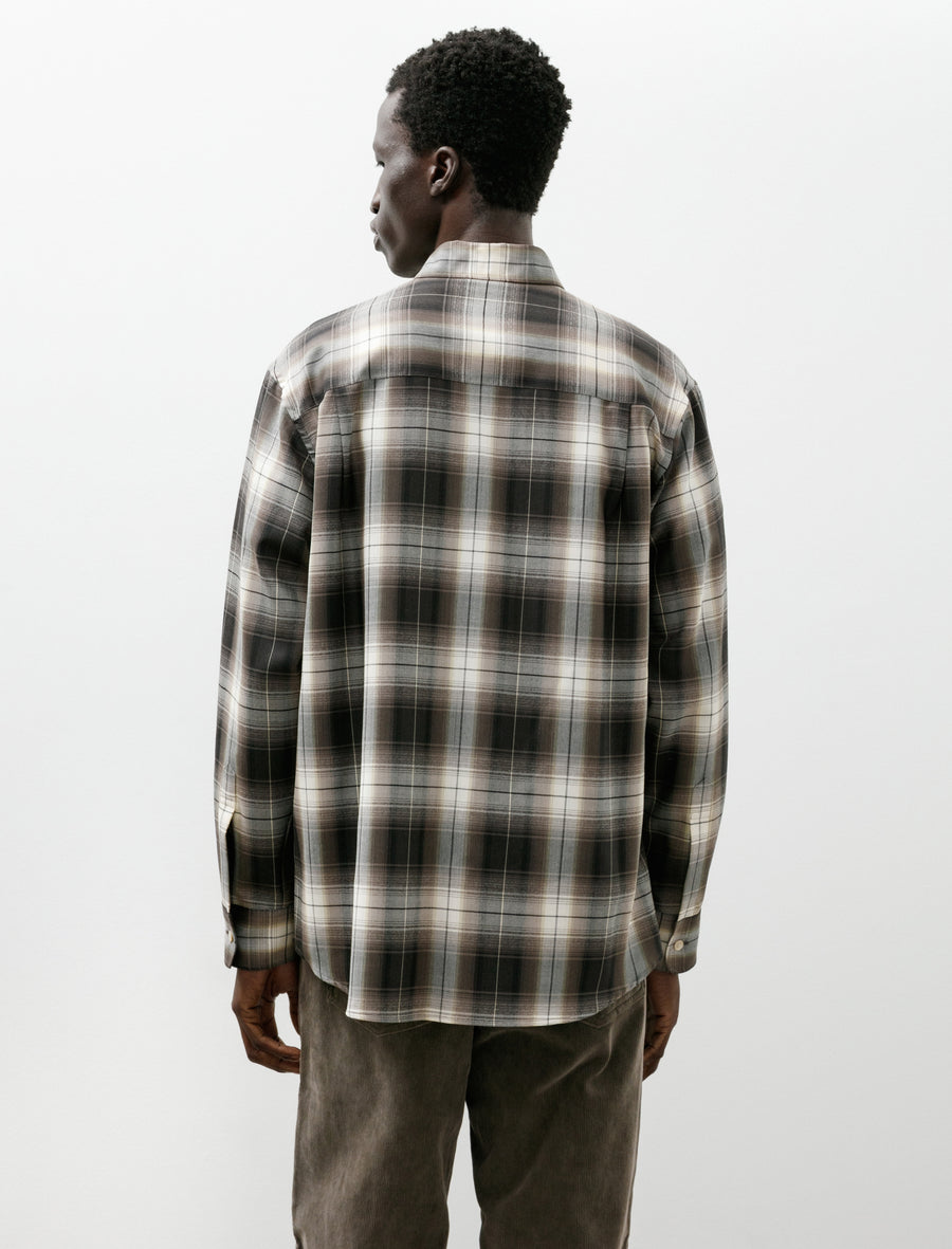 Super Light Wool Check Shirt Brown Charcoal - Image 2