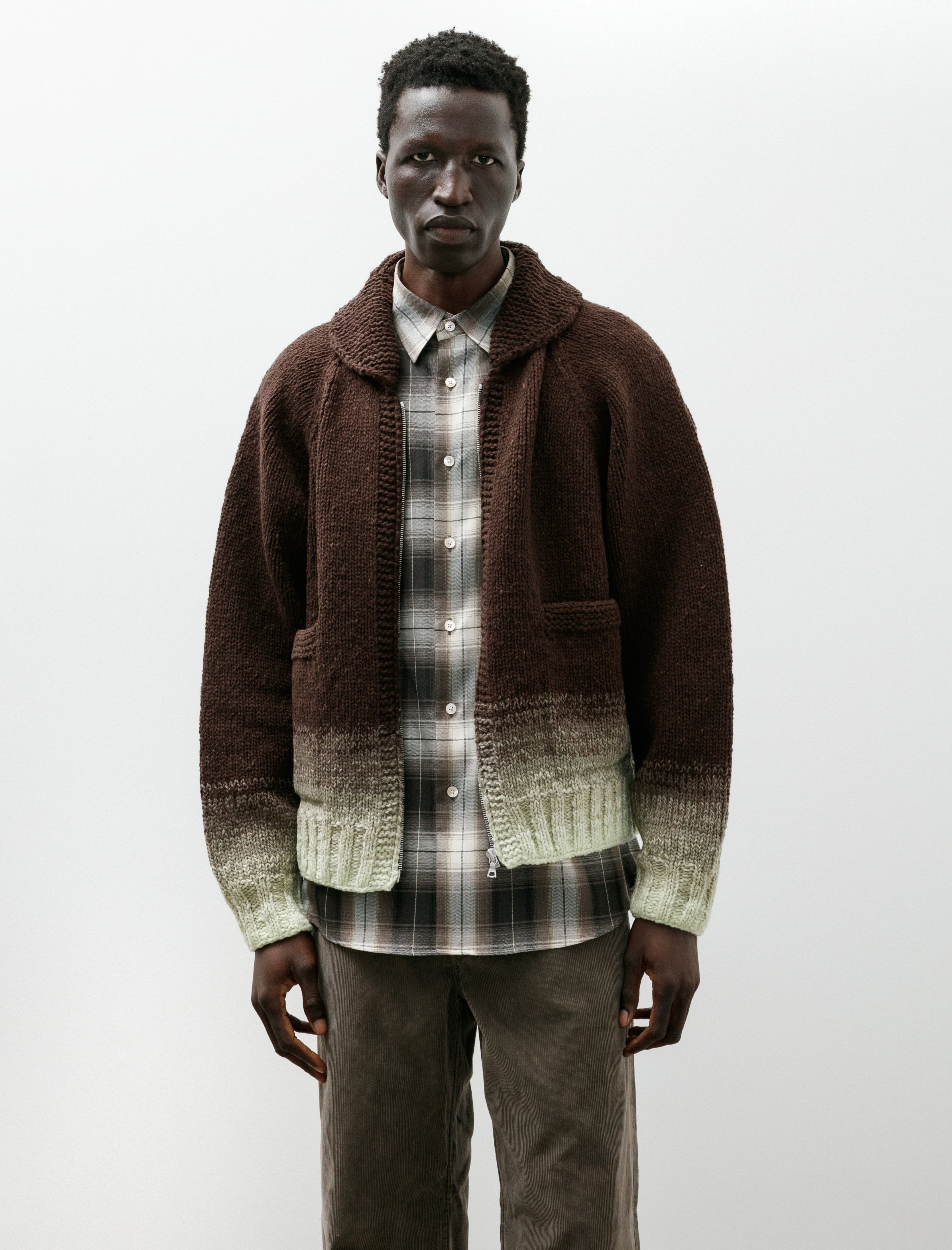 Auralee Wool Low-Gauge Knit Zip Cardigan Brown Gradation