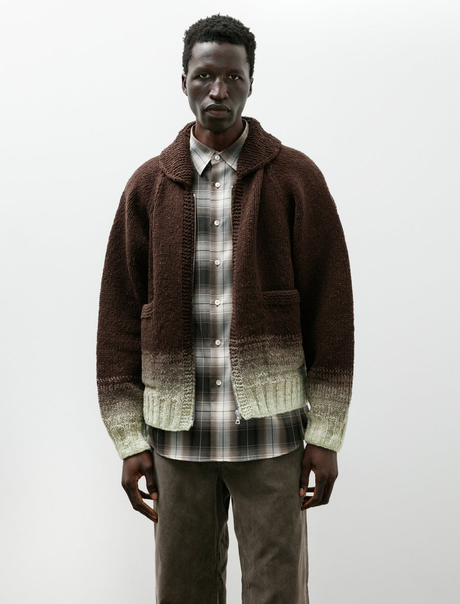 Wool Low-Gauge Knit Zip Cardigan Brown Gradation - Image 1