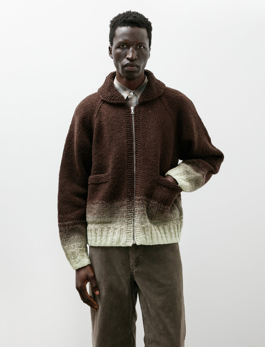 Wool Low-Gauge Knit Zip Cardigan Brown Gradation - Image 4